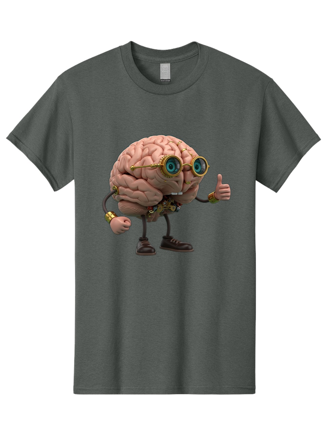 Steampunk-Brain-Character Men'S Graphic Tee, 100% Cotton, Comfortable Casual Summer Wear, Machine Washable, Human Brain With Legs, Brain Character, Steampunk Style, Goggles On Brain, Thumbs Up, Creative Concept, Intelligent Design, Bae104 8