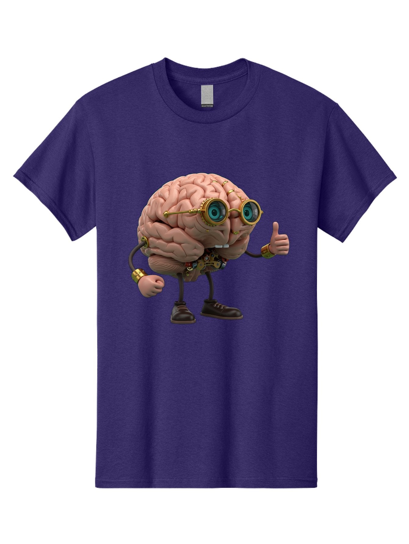 Steampunk-Brain-Character Men'S Graphic Tee, 100% Cotton, Comfortable Casual Summer Wear, Machine Washable, Human Brain With Legs, Brain Character, Steampunk Style, Goggles On Brain, Thumbs Up, Creative Concept, Intelligent Design, Bae104 9