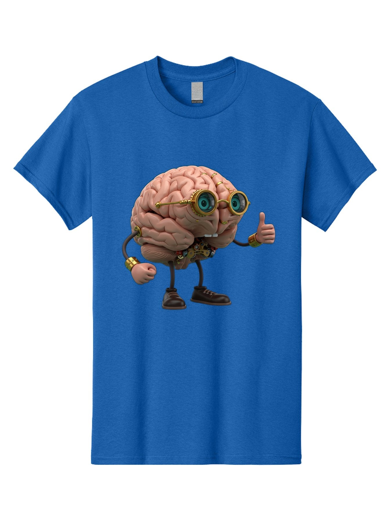 Steampunk-Brain-Character Men'S Graphic Tee, 100% Cotton, Comfortable Casual Summer Wear, Machine Washable, Human Brain With Legs, Brain Character, Steampunk Style, Goggles On Brain, Thumbs Up, Creative Concept, Intelligent Design, Bae104 6