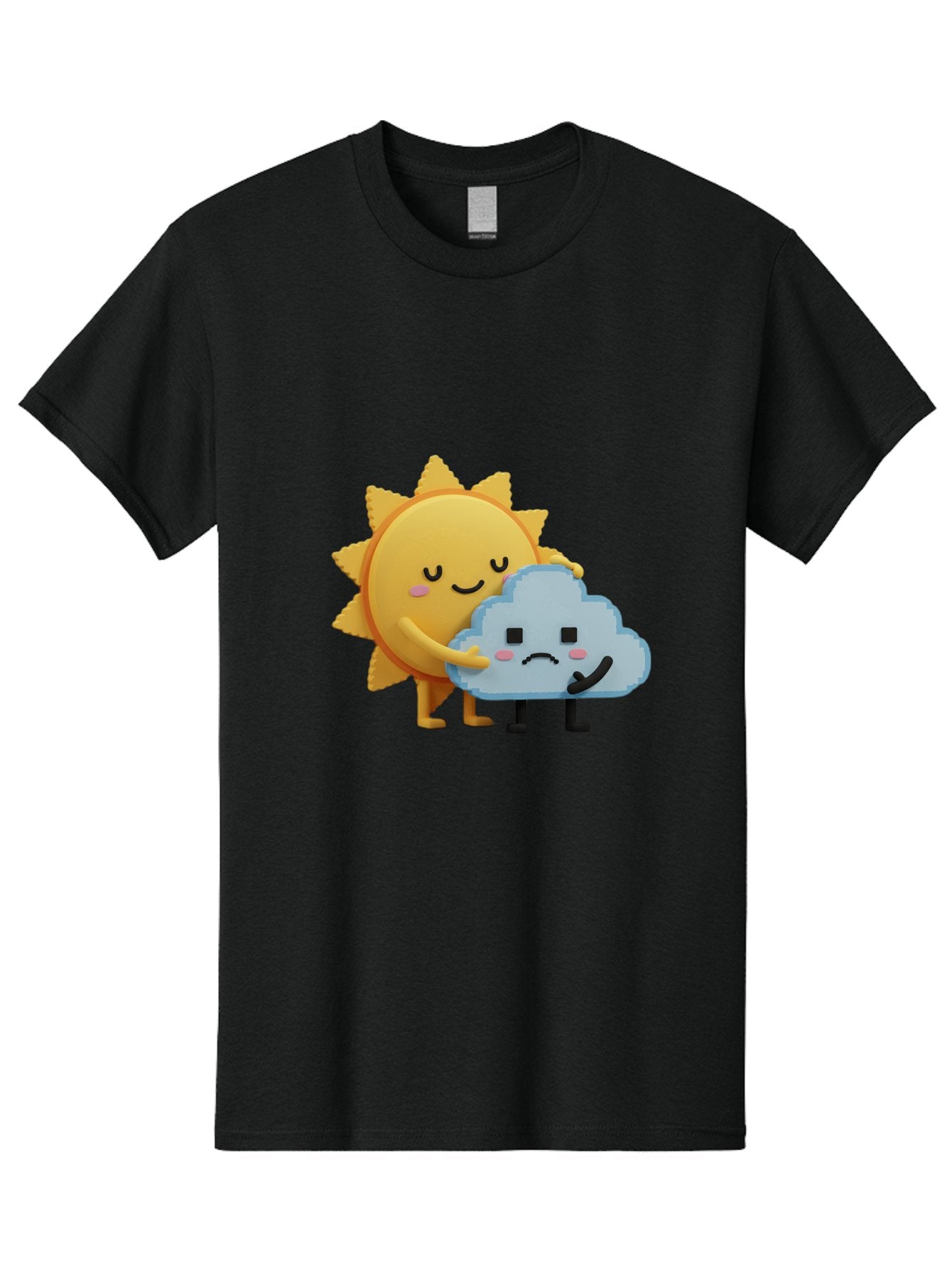 Sun-Hugging-Cloud Men'S Graphic Tee, 100% Cotton, Comfortable Casual Summer Wear, Machine Washable, Sun And Cloud, Smiling Face, Sad Face, Friendship, Anthropomorphic Characters, Emotional Weather, Cartoon Style, Weather Elements, Bae106 15