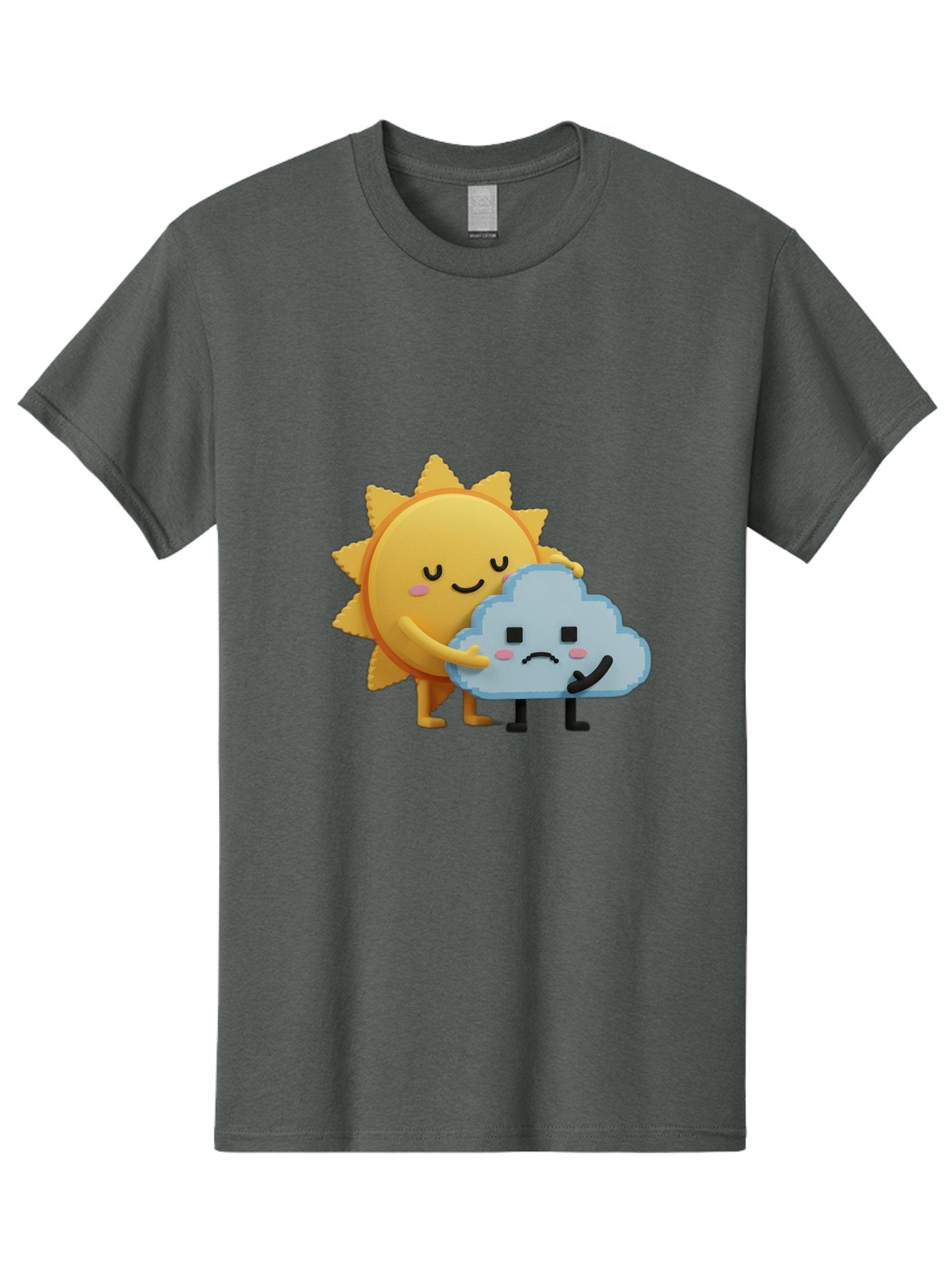 Sun-Hugging-Cloud Men'S Graphic Tee, 100% Cotton, Comfortable Casual Summer Wear, Machine Washable, Sun And Cloud, Smiling Face, Sad Face, Friendship, Anthropomorphic Characters, Emotional Weather, Cartoon Style, Weather Elements, Bae106 8