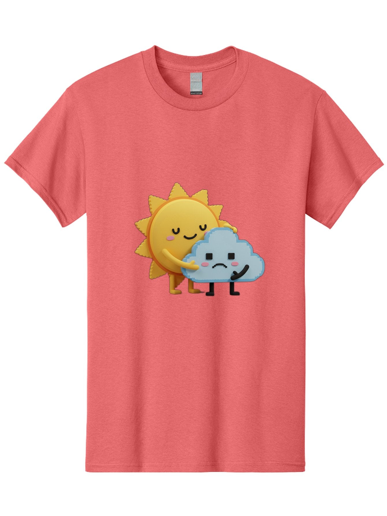 Sun-Hugging-Cloud Men'S Graphic Tee, 100% Cotton, Comfortable Casual Summer Wear, Machine Washable, Sun And Cloud, Smiling Face, Sad Face, Friendship, Anthropomorphic Characters, Emotional Weather, Cartoon Style, Weather Elements, Bae106 11