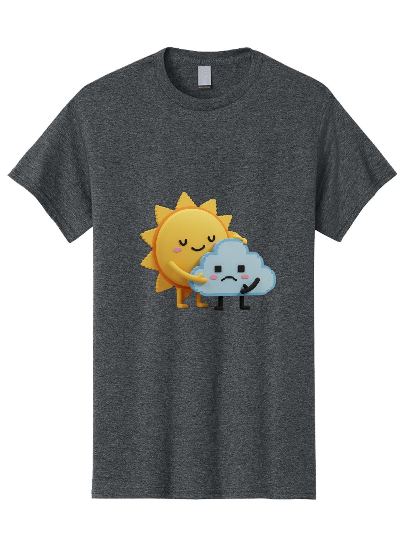 Sun-Hugging-Cloud Men'S Graphic Tee, 100% Cotton, Comfortable Casual Summer Wear, Machine Washable, Sun And Cloud, Smiling Face, Sad Face, Friendship, Anthropomorphic Characters, Emotional Weather, Cartoon Style, Weather Elements, Bae106 5