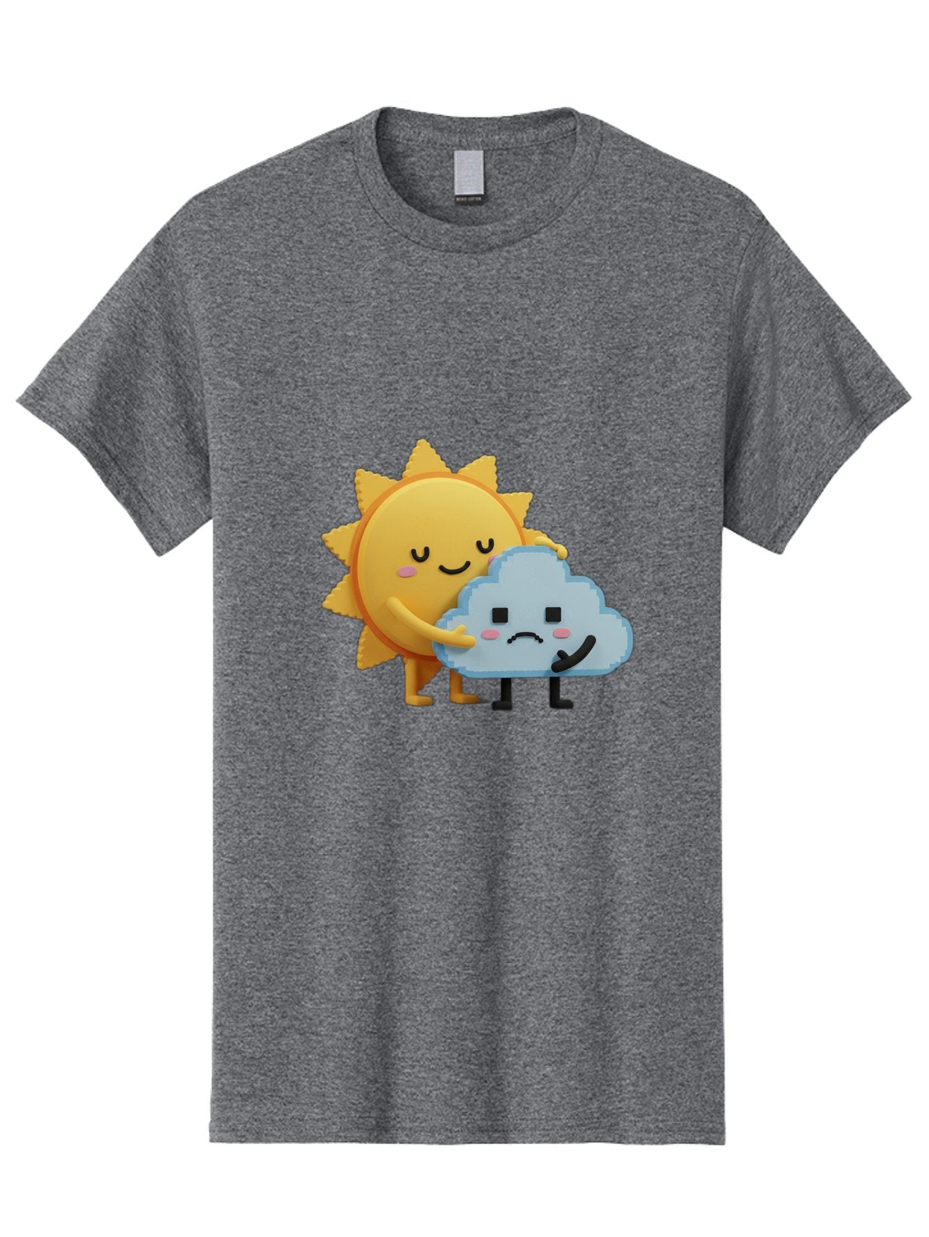 Sun-Hugging-Cloud Men'S Graphic Tee, 100% Cotton, Comfortable Casual Summer Wear, Machine Washable, Sun And Cloud, Smiling Face, Sad Face, Friendship, Anthropomorphic Characters, Emotional Weather, Cartoon Style, Weather Elements, Bae106
