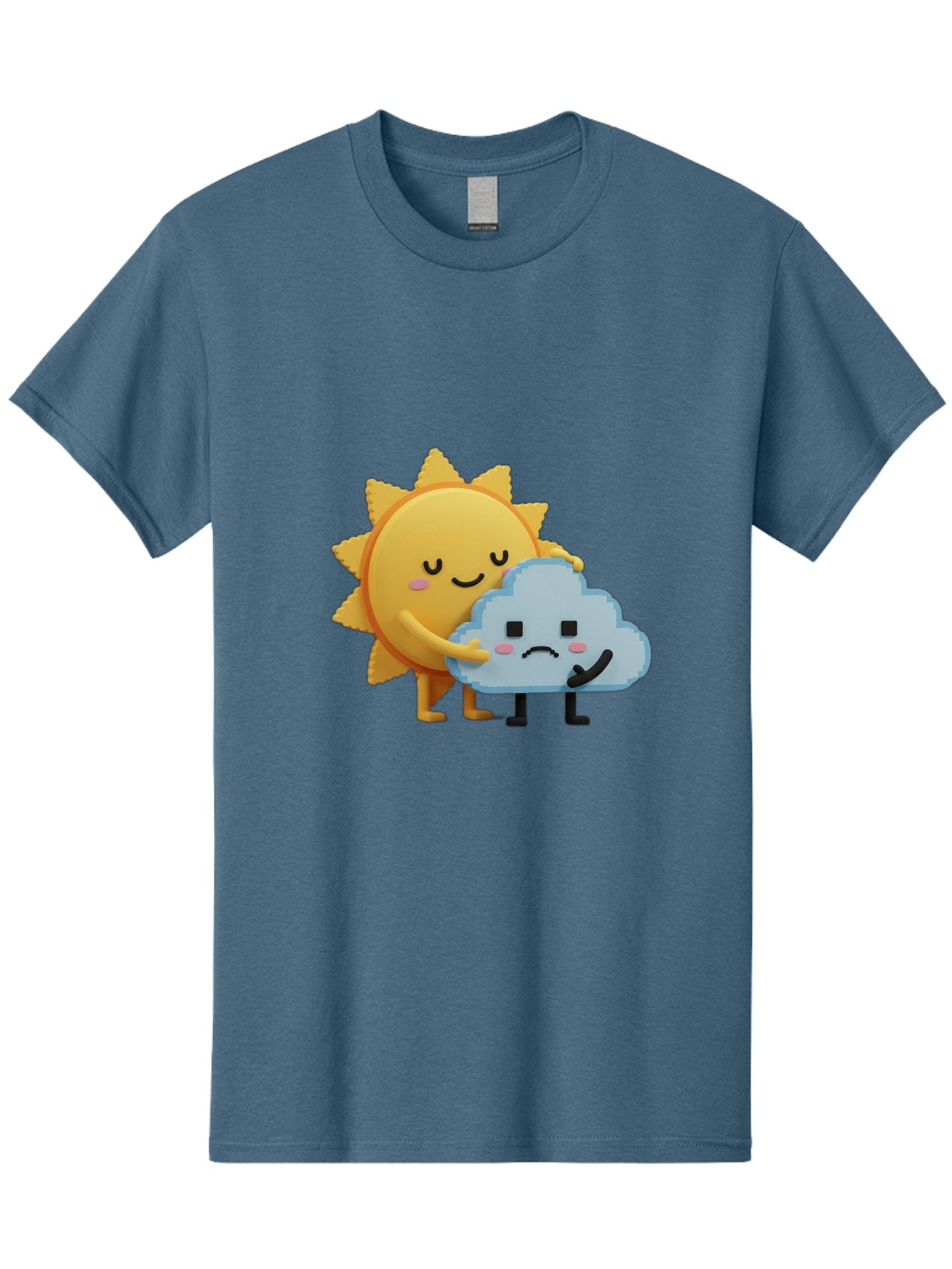 Sun-Hugging-Cloud Men'S Graphic Tee, 100% Cotton, Comfortable Casual Summer Wear, Machine Washable, Sun And Cloud, Smiling Face, Sad Face, Friendship, Anthropomorphic Characters, Emotional Weather, Cartoon Style, Weather Elements, Bae106 9