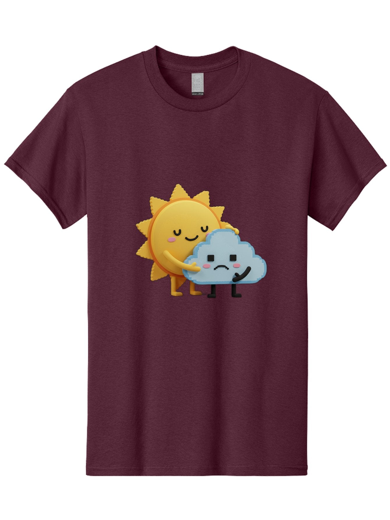 Sun-Hugging-Cloud Men'S Graphic Tee, 100% Cotton, Comfortable Casual Summer Wear, Machine Washable, Sun And Cloud, Smiling Face, Sad Face, Friendship, Anthropomorphic Characters, Emotional Weather, Cartoon Style, Weather Elements, Bae106 4
