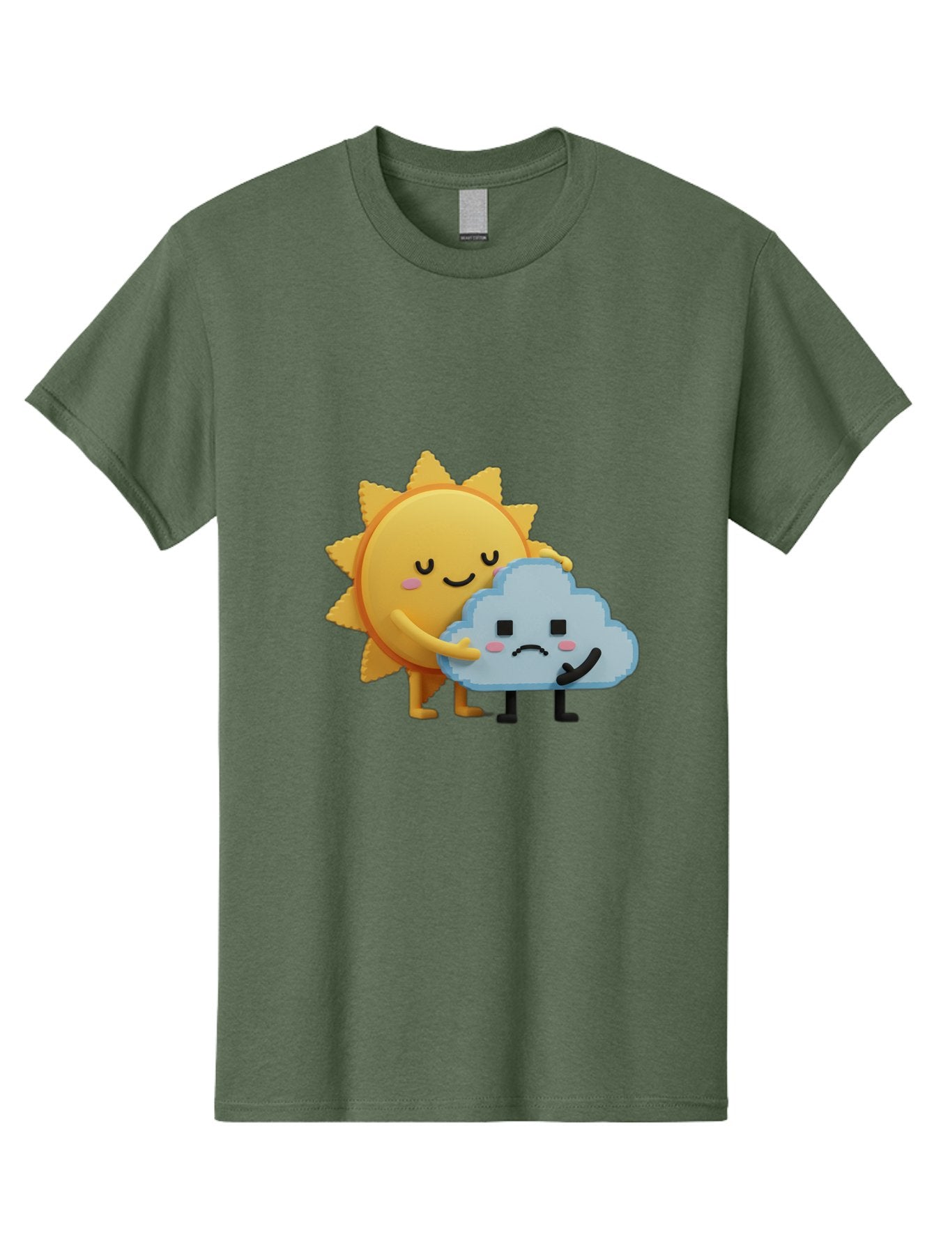 Sun-Hugging-Cloud Men'S Graphic Tee, 100% Cotton, Comfortable Casual Summer Wear, Machine Washable, Sun And Cloud, Smiling Face, Sad Face, Friendship, Anthropomorphic Characters, Emotional Weather, Cartoon Style, Weather Elements, Bae106 3