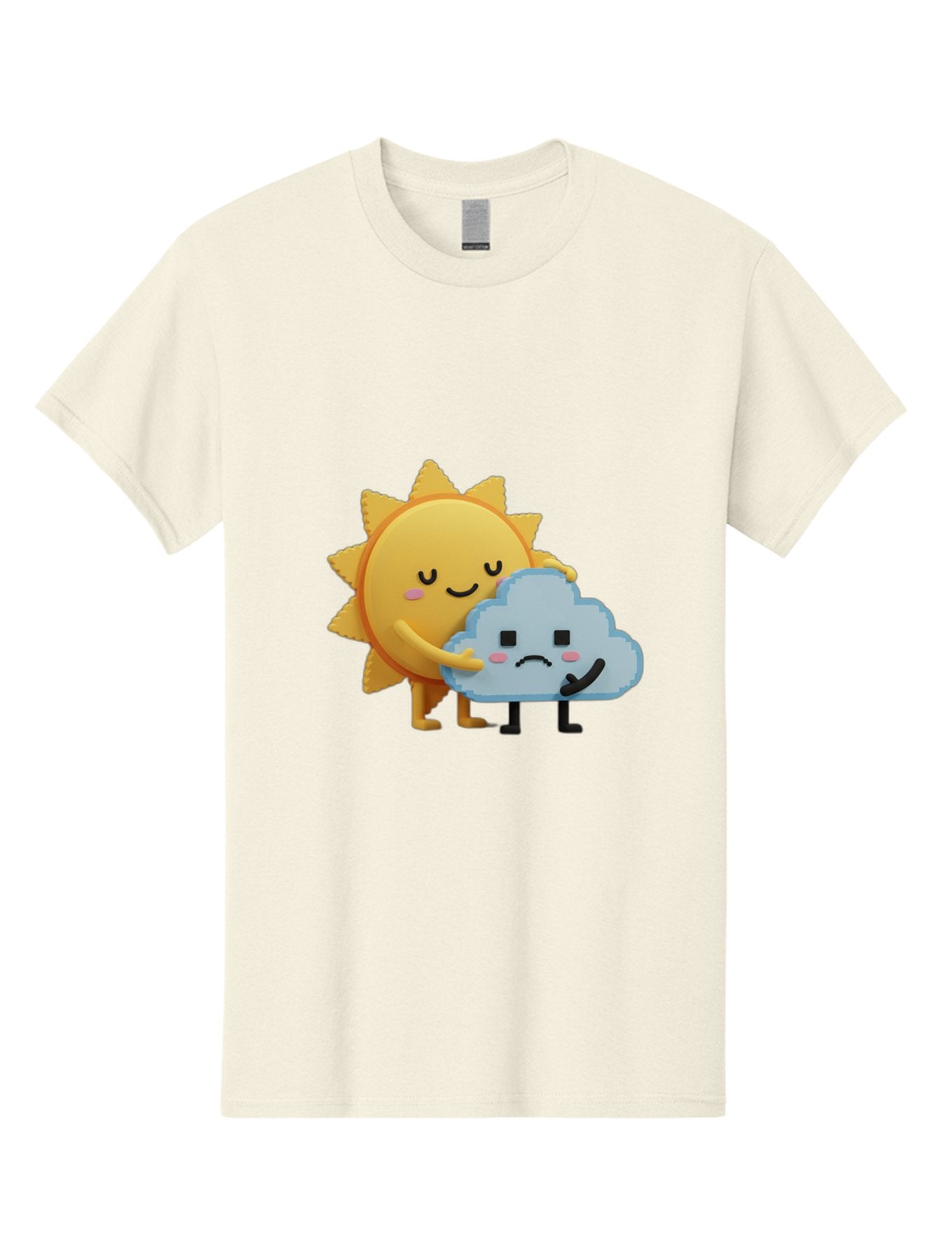 Sun-Hugging-Cloud Men'S Graphic Tee, 100% Cotton, Comfortable Casual Summer Wear, Machine Washable, Sun And Cloud, Smiling Face, Sad Face, Friendship, Anthropomorphic Characters, Emotional Weather, Cartoon Style, Weather Elements, Bae106 14