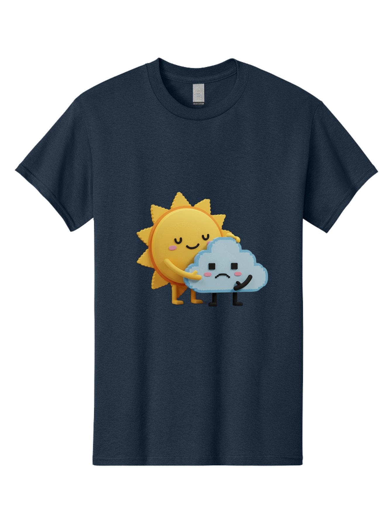 Sun-Hugging-Cloud Men'S Graphic Tee, 100% Cotton, Comfortable Casual Summer Wear, Machine Washable, Sun And Cloud, Smiling Face, Sad Face, Friendship, Anthropomorphic Characters, Emotional Weather, Cartoon Style, Weather Elements, Bae106