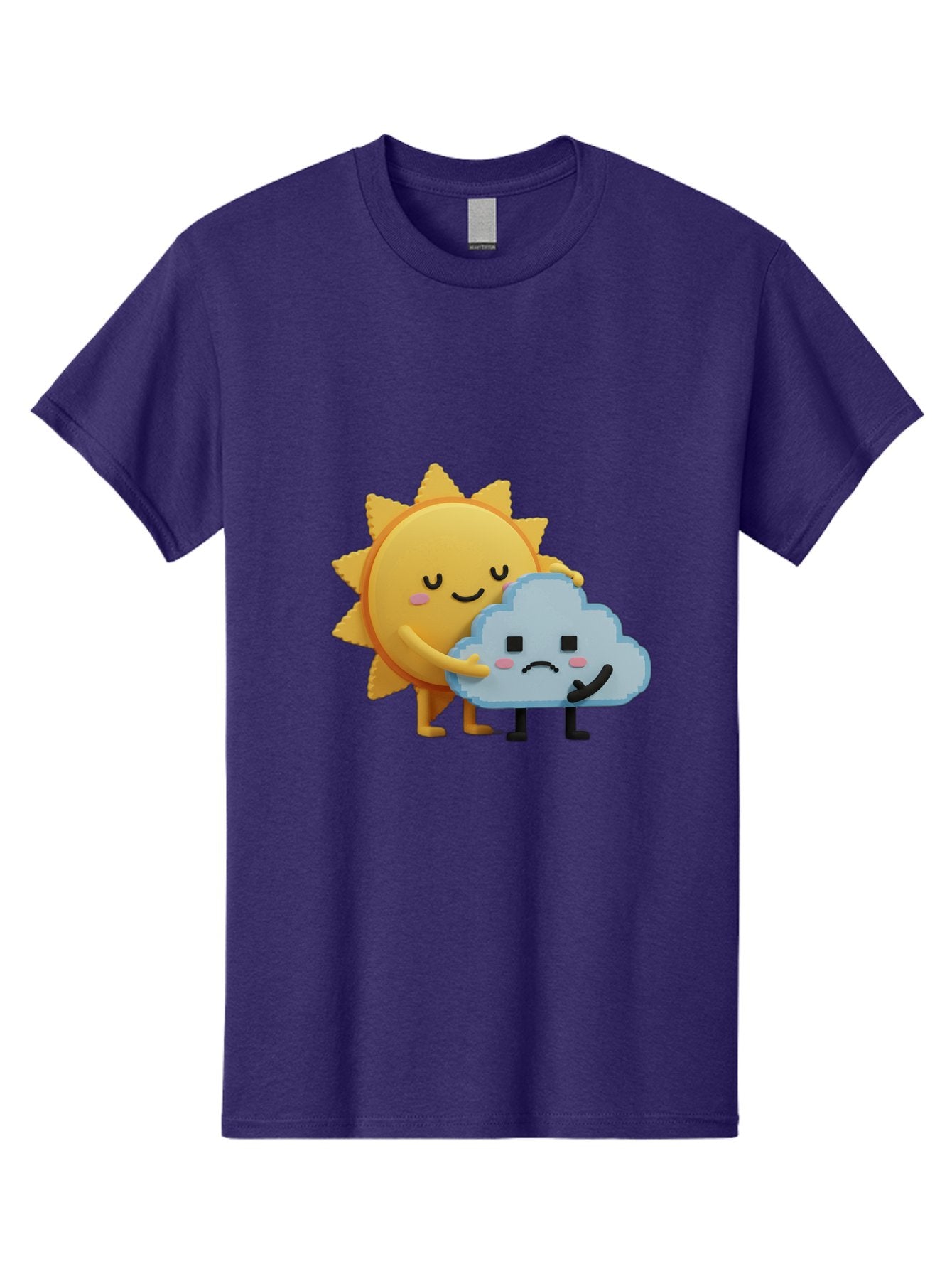 Sun-Hugging-Cloud Men'S Graphic Tee, 100% Cotton, Comfortable Casual Summer Wear, Machine Washable, Sun And Cloud, Smiling Face, Sad Face, Friendship, Anthropomorphic Characters, Emotional Weather, Cartoon Style, Weather Elements, Bae106 12