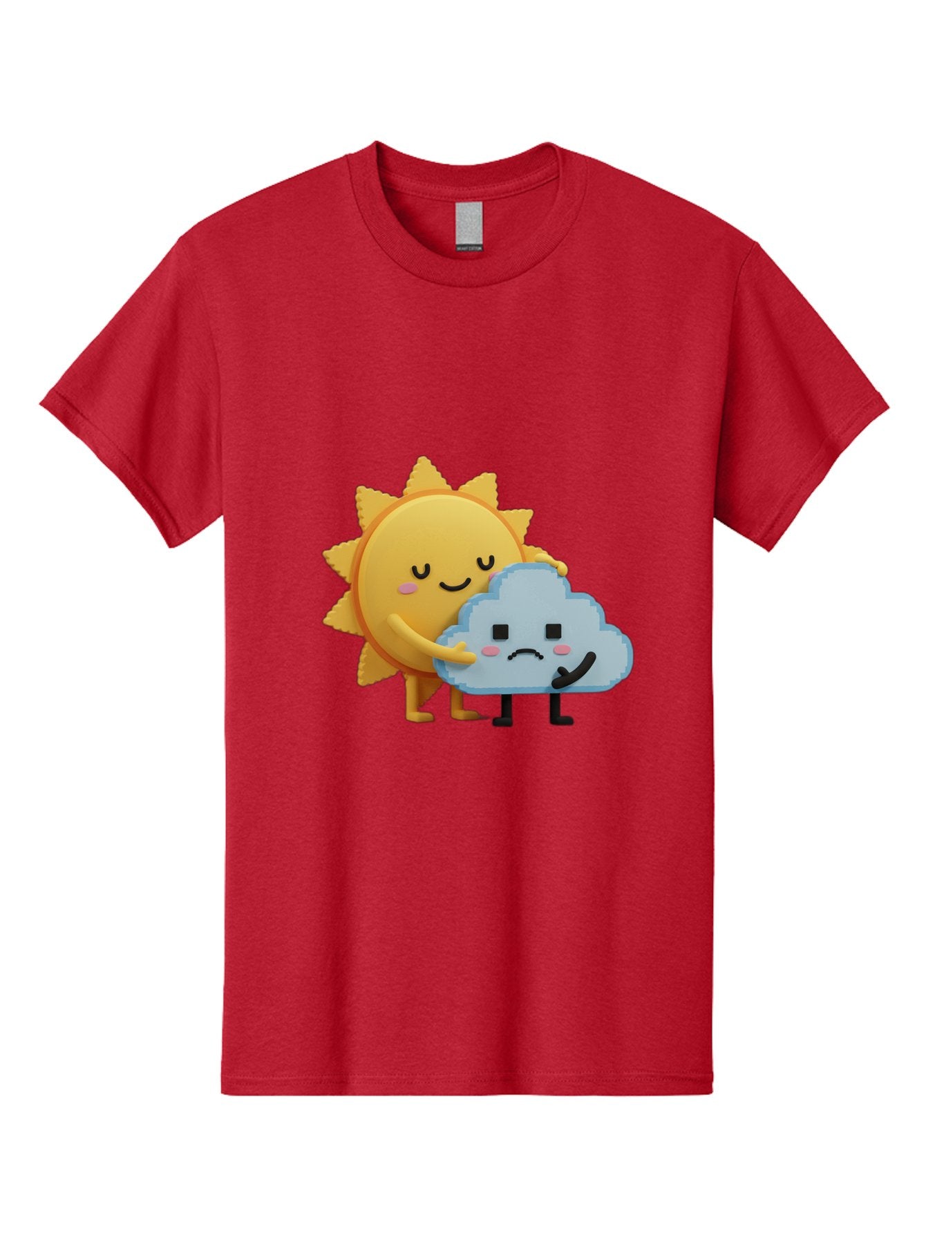 Sun-Hugging-Cloud Men'S Graphic Tee, 100% Cotton, Comfortable Casual Summer Wear, Machine Washable, Sun And Cloud, Smiling Face, Sad Face, Friendship, Anthropomorphic Characters, Emotional Weather, Cartoon Style, Weather Elements, Bae106 13