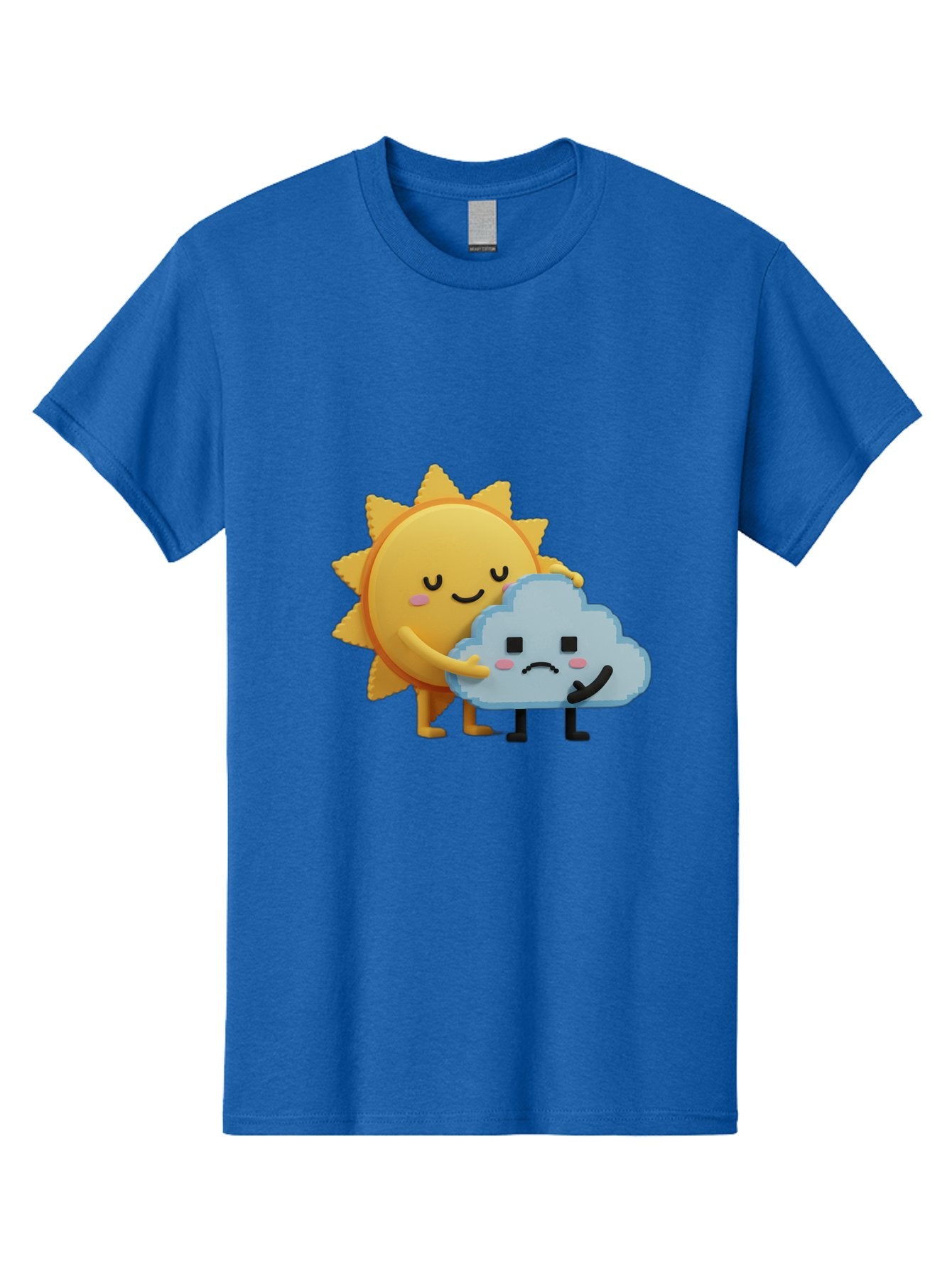 Sun-Hugging-Cloud Men'S Graphic Tee, 100% Cotton, Comfortable Casual Summer Wear, Machine Washable, Sun And Cloud, Smiling Face, Sad Face, Friendship, Anthropomorphic Characters, Emotional Weather, Cartoon Style, Weather Elements, Bae106 6