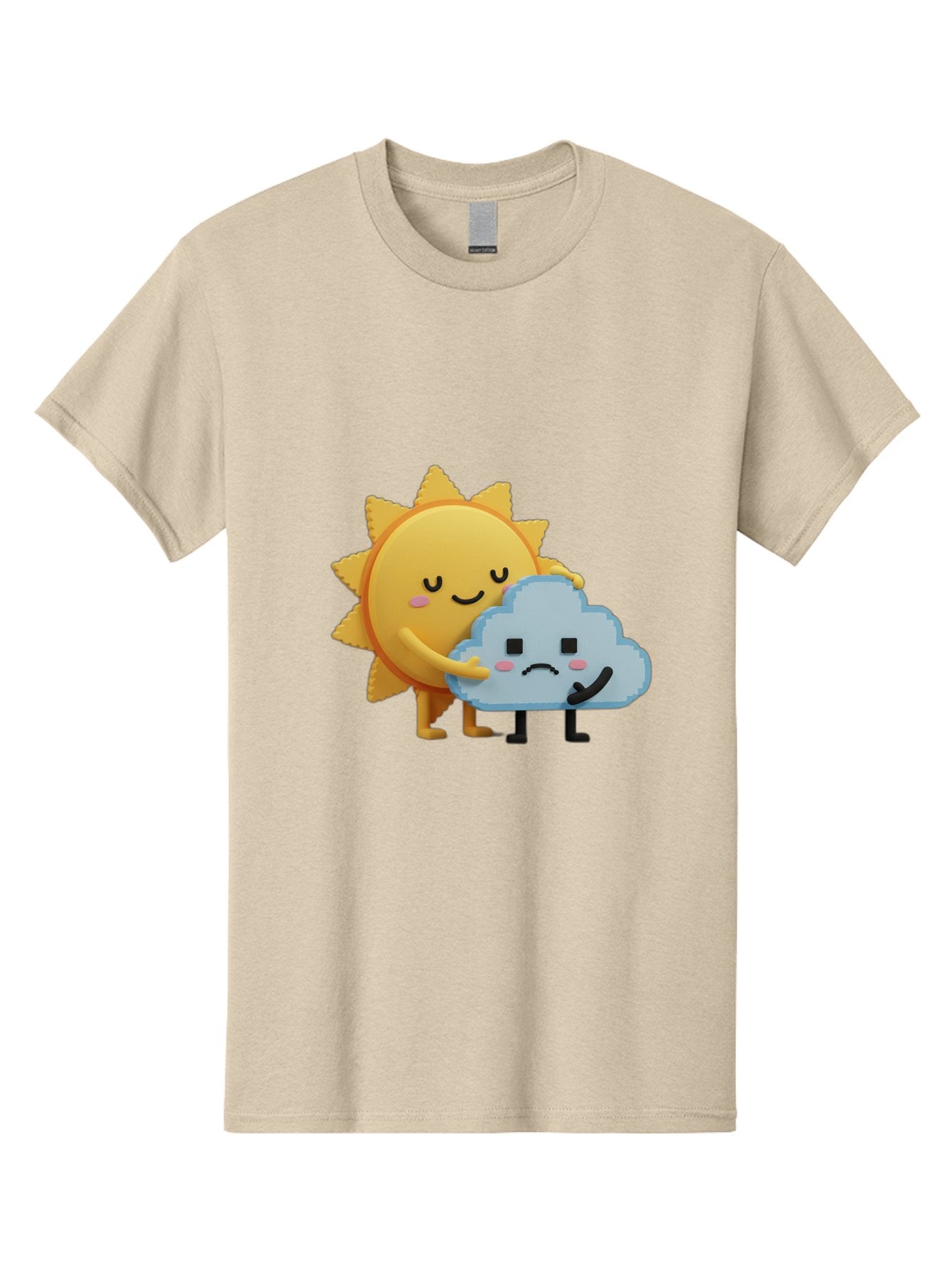 Sun-Hugging-Cloud Men'S Graphic Tee, 100% Cotton, Comfortable Casual Summer Wear, Machine Washable, Sun And Cloud, Smiling Face, Sad Face, Friendship, Anthropomorphic Characters, Emotional Weather, Cartoon Style, Weather Elements, Bae106 10