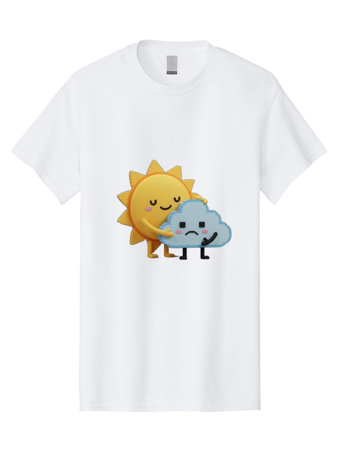 Sun-Hugging-Cloud Men'S Graphic Tee, 100% Cotton, Comfortable Casual Summer Wear, Machine Washable, Sun And Cloud, Smiling Face, Sad Face, Friendship, Anthropomorphic Characters, Emotional Weather, Cartoon Style, Weather Elements, Bae106 7