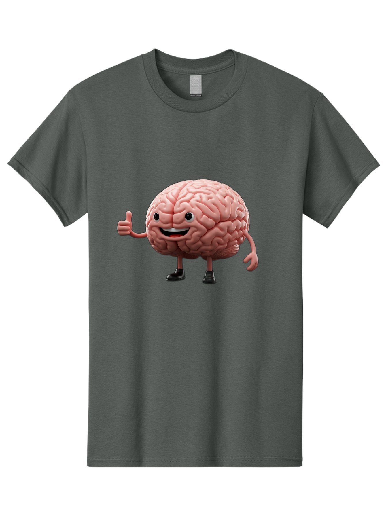 Thumbs-Up-Brain Men'S Graphic Tee, 100% Cotton, Comfortable Casual Summer Wear, Machine Washable, Human Brain Character, Cartoon Brain, Thumbs Up Gesture, Happy Expression, Anthropomorphic Organ, Cognitive Function, Mental Health Awareness, Bae107