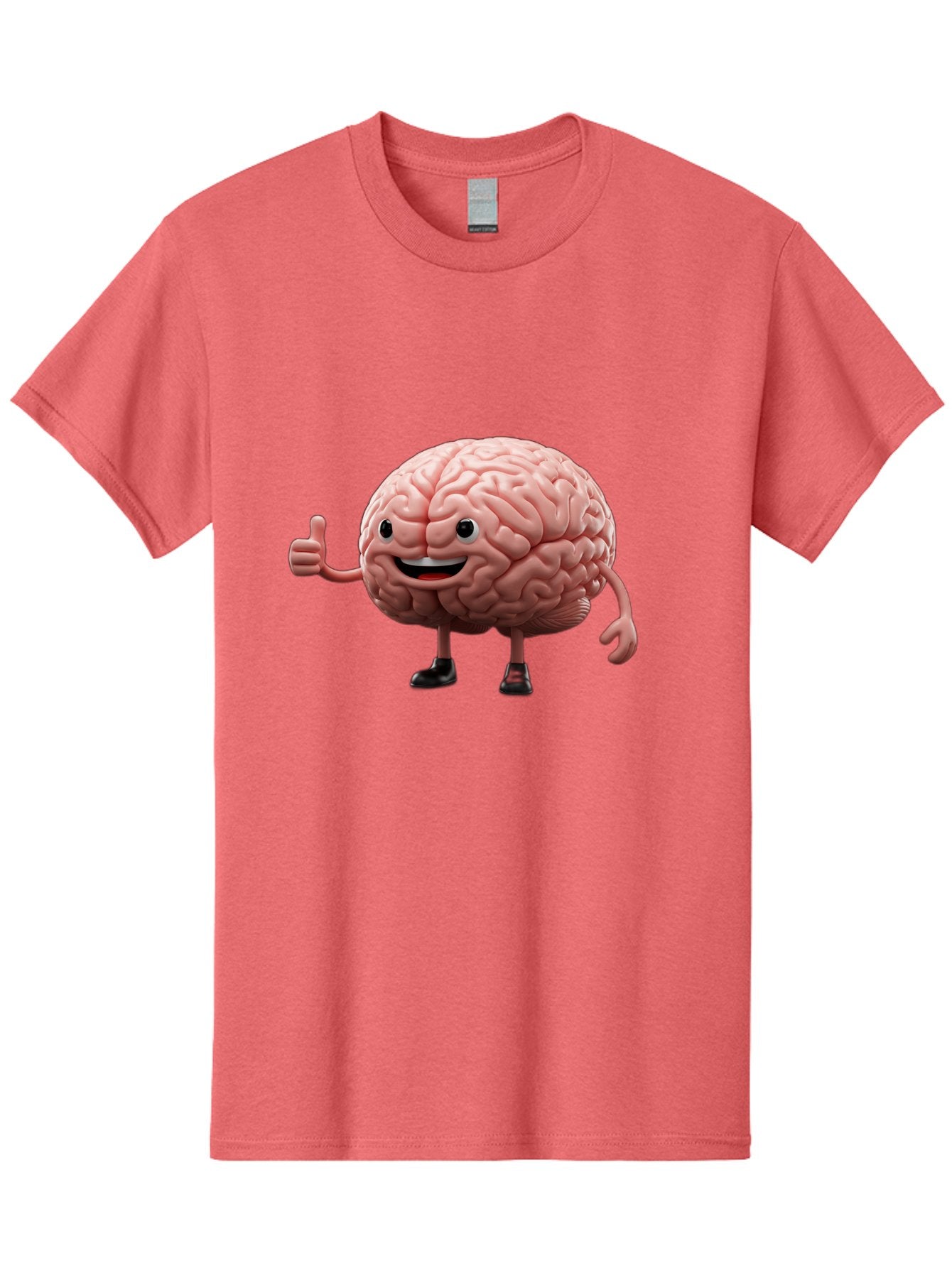 Thumbs-Up-Brain Men'S Graphic Tee, 100% Cotton, Comfortable Casual Summer Wear, Machine Washable, Human Brain Character, Cartoon Brain, Thumbs Up Gesture, Happy Expression, Anthropomorphic Organ, Cognitive Function, Mental Health Awareness, Bae107 3