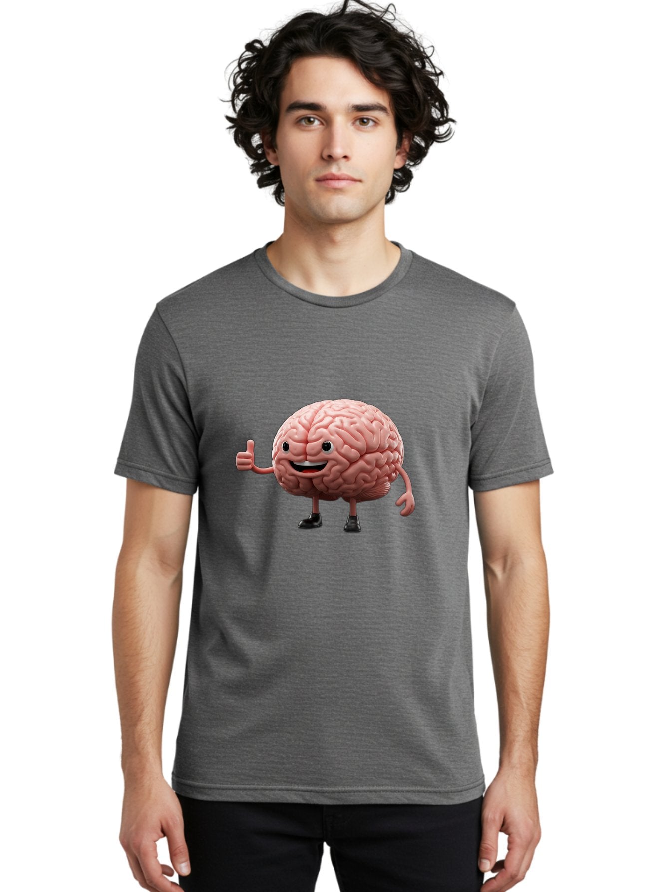 Thumbs-Up-Brain Men'S Graphic Tee, 100% Cotton, Comfortable Casual Summer Wear, Machine Washable, Human Brain Character, Cartoon Brain, Thumbs Up Gesture, Happy Expression, Anthropomorphic Organ, Cognitive Function, Mental Health Awareness, Bae107 28