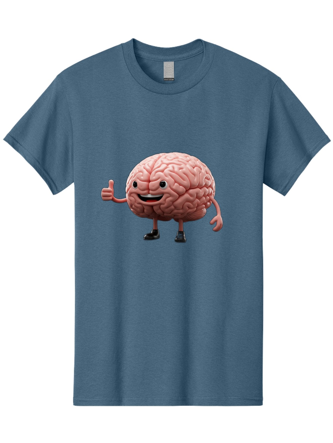 Thumbs-Up-Brain Men'S Graphic Tee, 100% Cotton, Comfortable Casual Summer Wear, Machine Washable, Human Brain Character, Cartoon Brain, Thumbs Up Gesture, Happy Expression, Anthropomorphic Organ, Cognitive Function, Mental Health Awareness, Bae107 4
