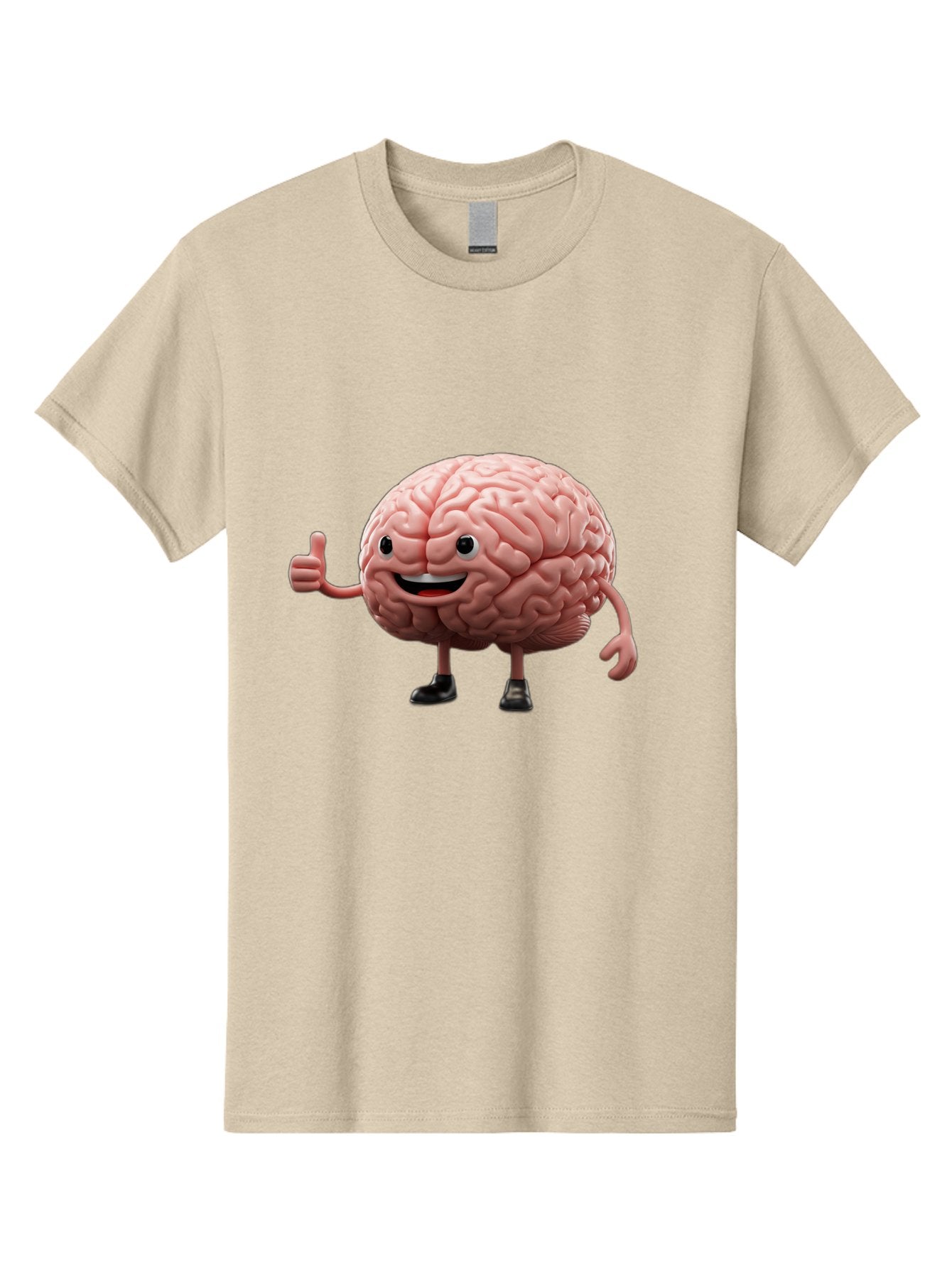 Thumbs-Up-Brain Men'S Graphic Tee, 100% Cotton, Comfortable Casual Summer Wear, Machine Washable, Human Brain Character, Cartoon Brain, Thumbs Up Gesture, Happy Expression, Anthropomorphic Organ, Cognitive Function, Mental Health Awareness, Bae107