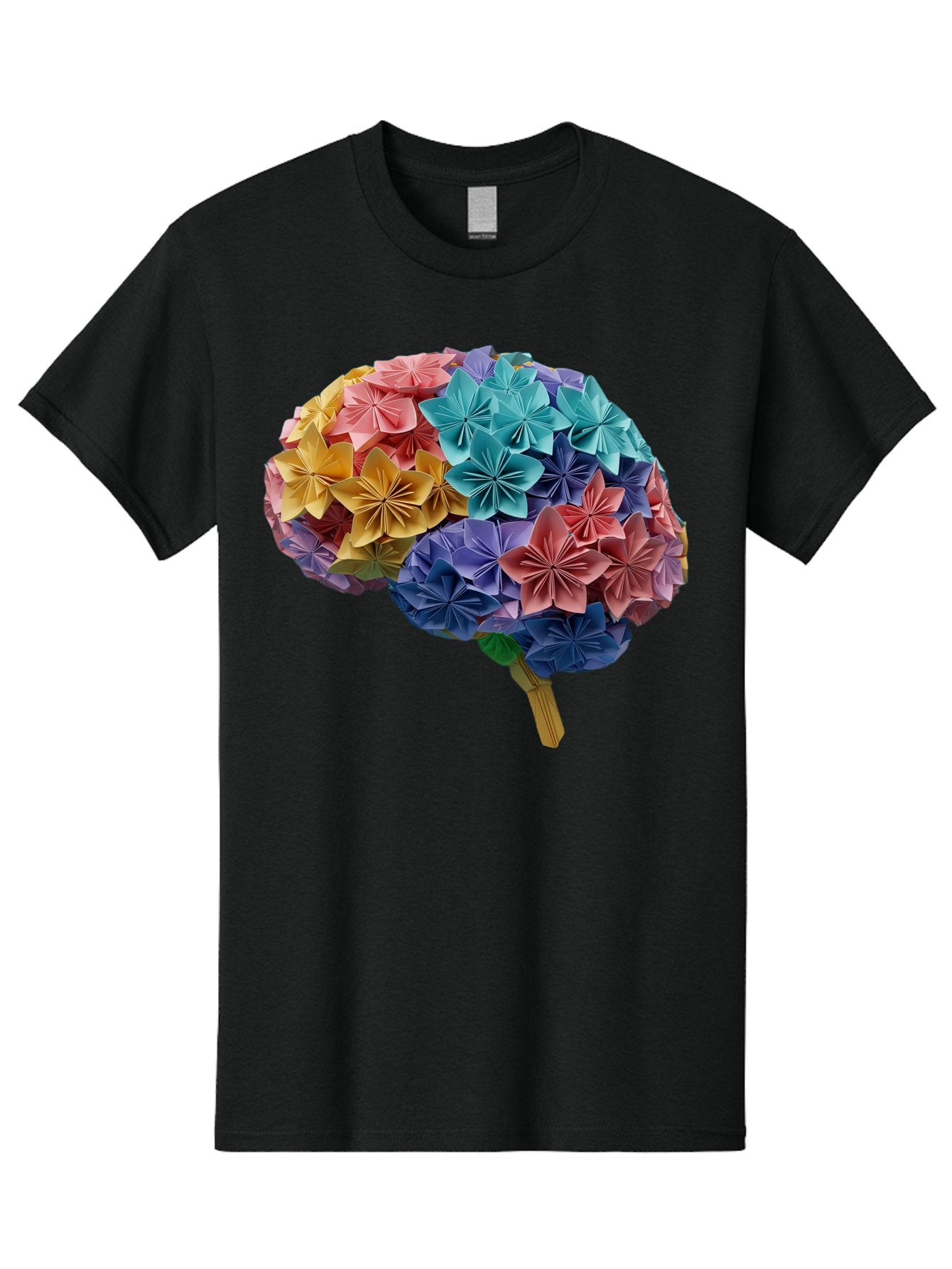 Tree-With-Origami-Flowers Men'S Graphic Tee, 100% Cotton, Comfortable Casual Summer Wear, Machine Washable, Origami Flowers, Colorful Tree, Paper Art, Folded Flowers, Creative Design, Vibrant Colors, Artful Arrangement, Decorative Piece, Bae108 12
