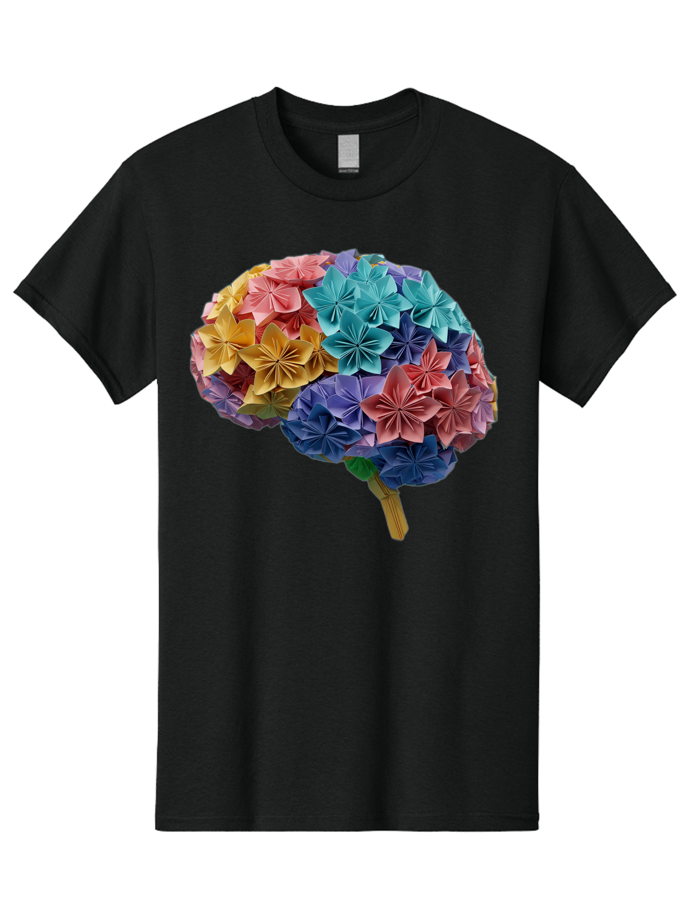 Tree-With-Origami-Flowers Men'S Graphic Tee, 100% Cotton, Comfortable Casual Summer Wear, Machine Washable, Origami Flowers, Colorful Tree, Paper Art, Folded Flowers, Creative Design, Vibrant Colors, Artful Arrangement, Decorative Piece, Bae108 3
