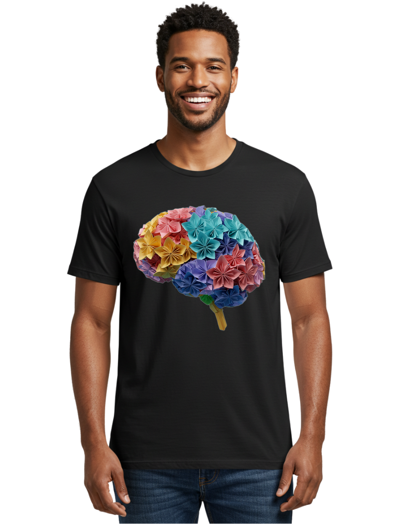 Tree-With-Origami-Flowers Men'S Graphic Tee, 100% Cotton, Comfortable Casual Summer Wear, Machine Washable, Origami Flowers, Colorful Tree, Paper Art, Folded Flowers, Creative Design, Vibrant Colors, Artful Arrangement, Decorative Piece, Bae108 18