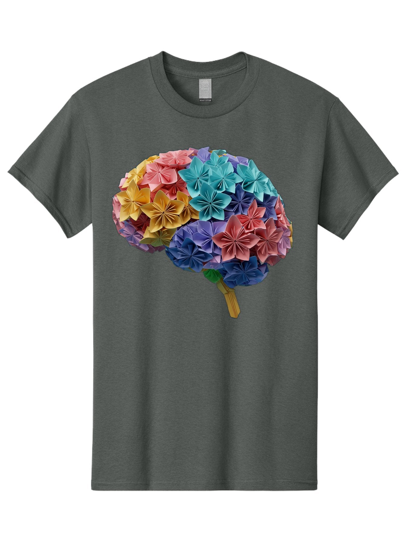 Tree-With-Origami-Flowers Men'S Graphic Tee, 100% Cotton, Comfortable Casual Summer Wear, Machine Washable, Origami Flowers, Colorful Tree, Paper Art, Folded Flowers, Creative Design, Vibrant Colors, Artful Arrangement, Decorative Piece, Bae108 3