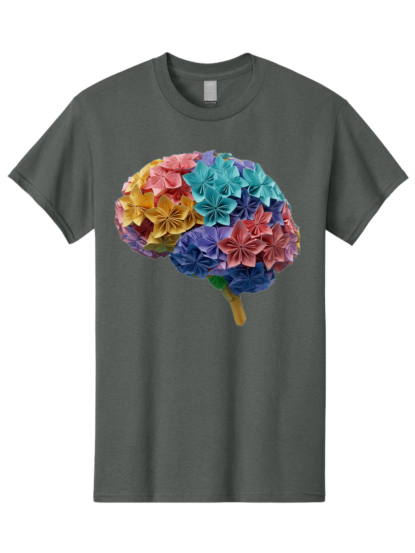 Tree-With-Origami-Flowers Men'S Graphic Tee, 100% Cotton, Comfortable Casual Summer Wear, Machine Washable, Origami Flowers, Colorful Tree, Paper Art, Folded Flowers, Creative Design, Vibrant Colors, Artful Arrangement, Decorative Piece, Bae108 9