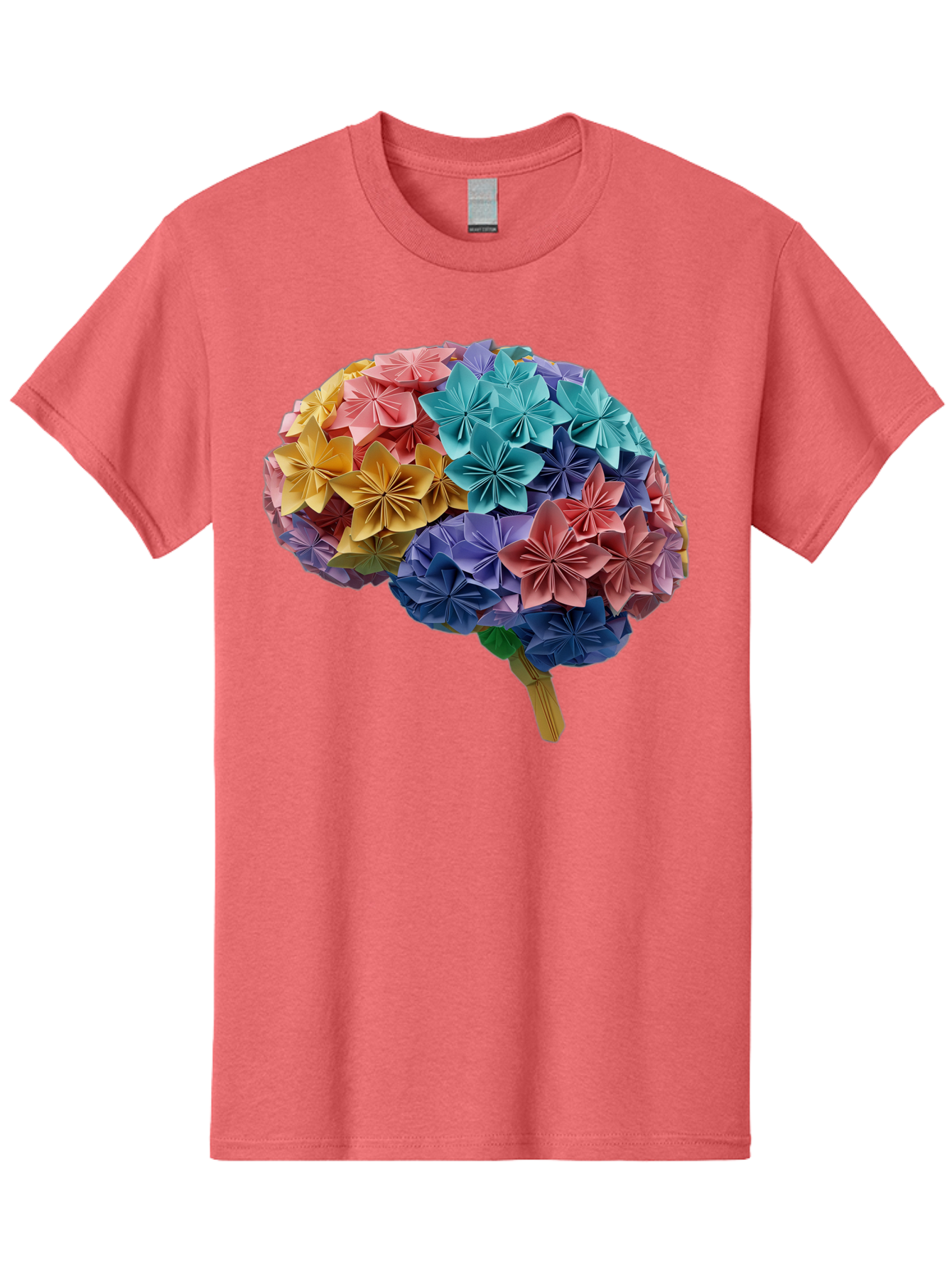 Tree-With-Origami-Flowers Men'S Graphic Tee, 100% Cotton, Comfortable Casual Summer Wear, Machine Washable, Origami Flowers, Colorful Tree, Paper Art, Folded Flowers, Creative Design, Vibrant Colors, Artful Arrangement, Decorative Piece, Bae108