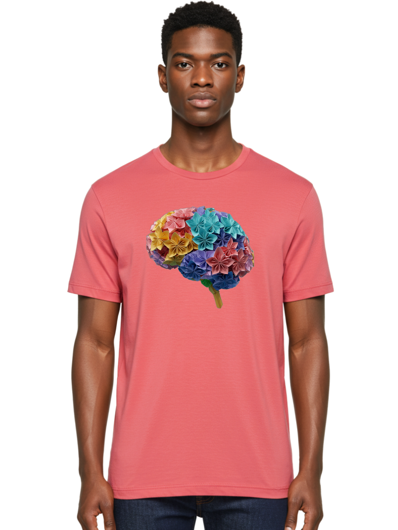 Tree-With-Origami-Flowers Men'S Graphic Tee, 100% Cotton, Comfortable Casual Summer Wear, Machine Washable, Origami Flowers, Colorful Tree, Paper Art, Folded Flowers, Creative Design, Vibrant Colors, Artful Arrangement, Decorative Piece, Bae108 16
