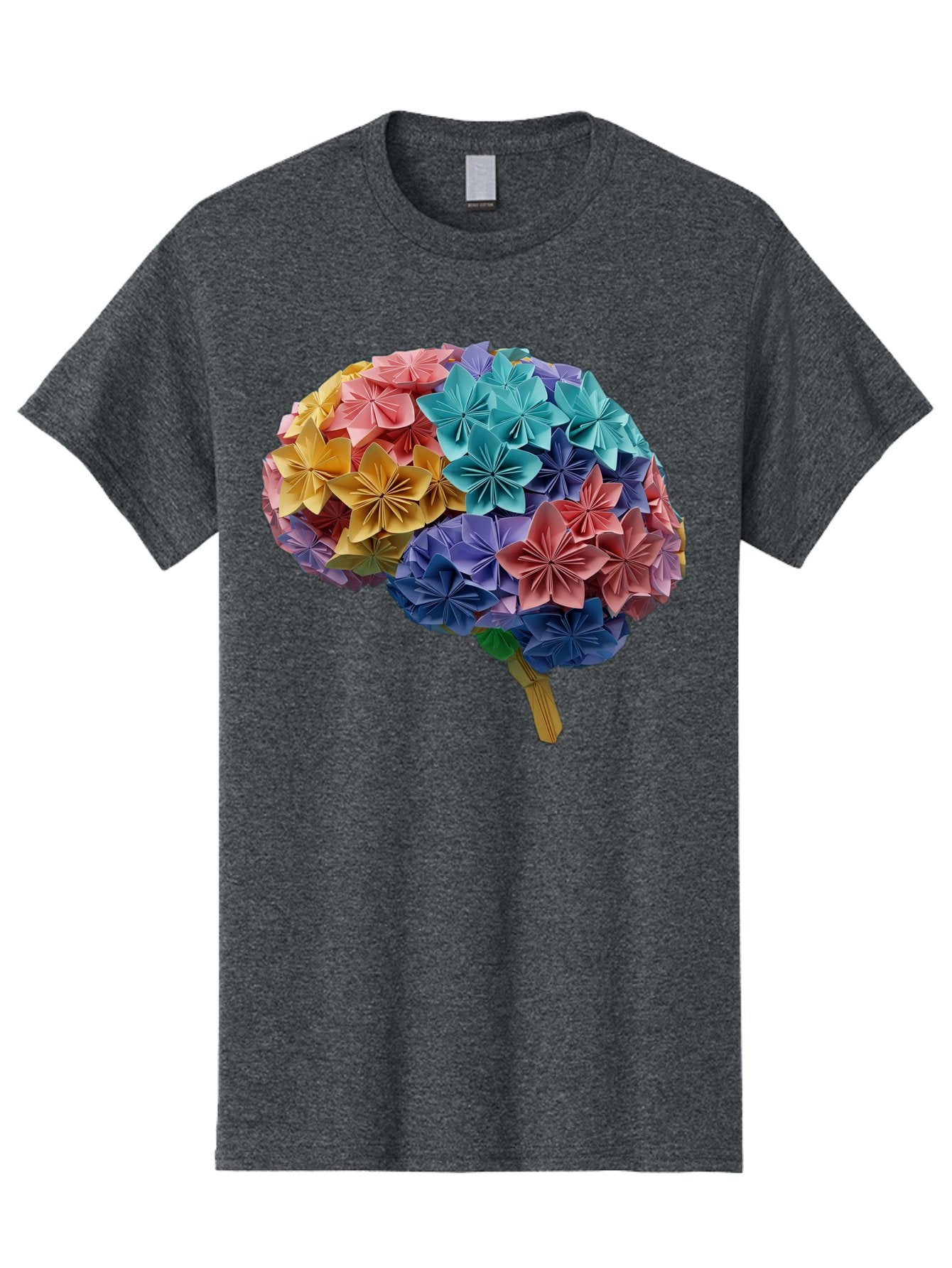 Tree-With-Origami-Flowers Men'S Graphic Tee, 100% Cotton, Comfortable Casual Summer Wear, Machine Washable, Origami Flowers, Colorful Tree, Paper Art, Folded Flowers, Creative Design, Vibrant Colors, Artful Arrangement, Decorative Piece, Bae108
