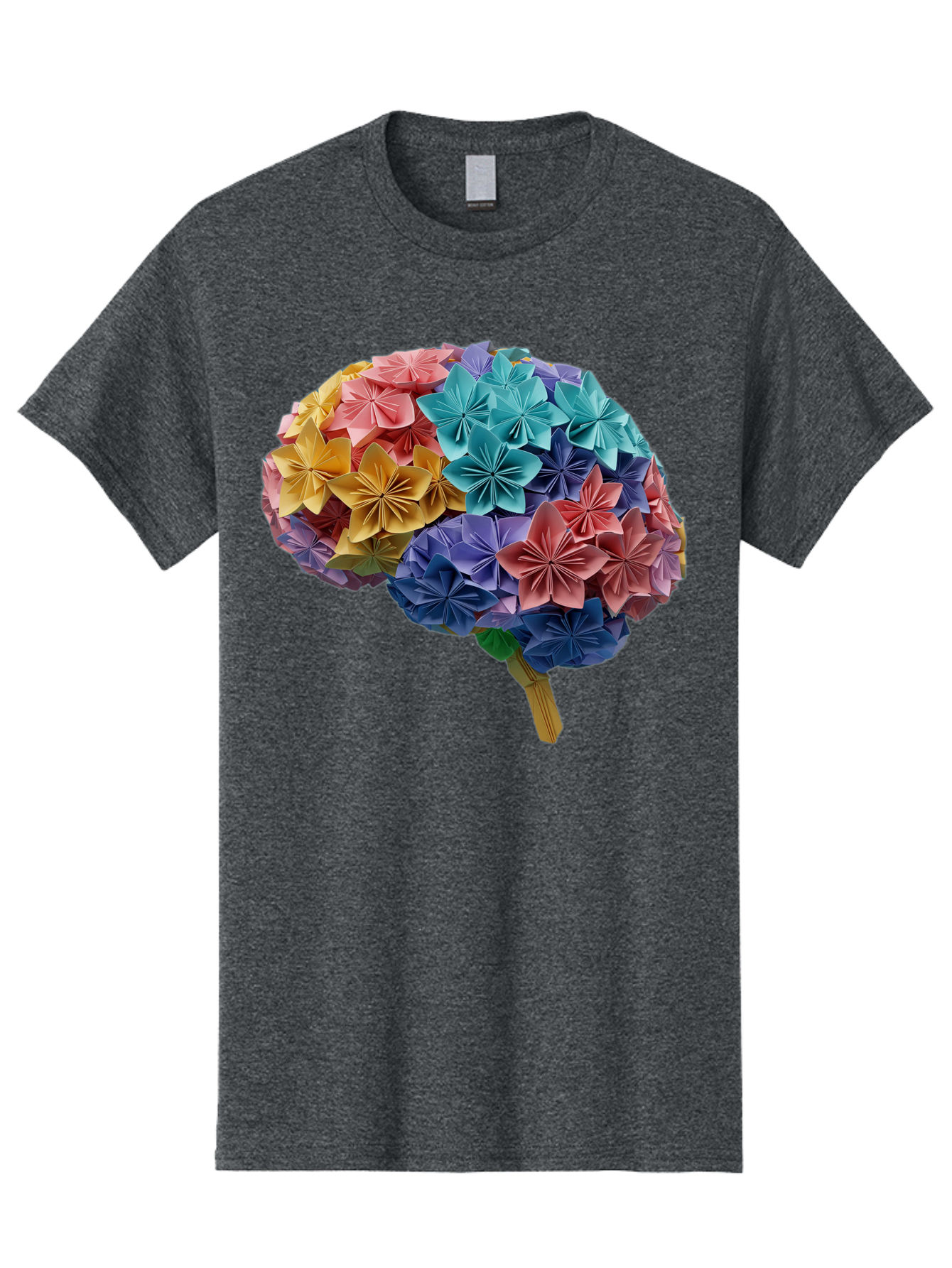 Tree-With-Origami-Flowers Men'S Graphic Tee, 100% Cotton, Comfortable Casual Summer Wear, Machine Washable, Origami Flowers, Colorful Tree, Paper Art, Folded Flowers, Creative Design, Vibrant Colors, Artful Arrangement, Decorative Piece, Bae108 11