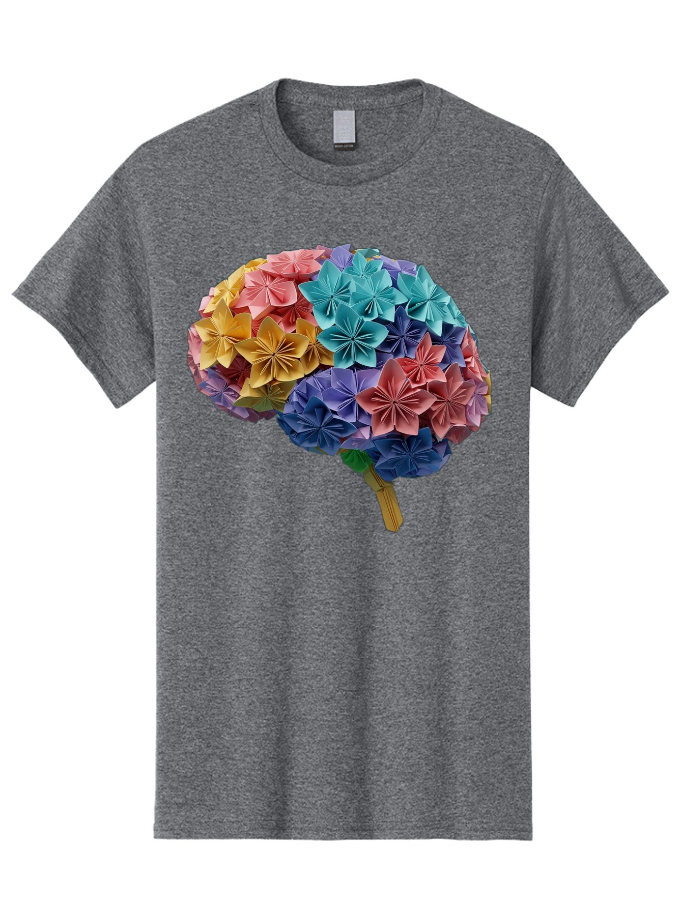 Tree-With-Origami-Flowers Men'S Graphic Tee, 100% Cotton, Comfortable Casual Summer Wear, Machine Washable, Origami Flowers, Colorful Tree, Paper Art, Folded Flowers, Creative Design, Vibrant Colors, Artful Arrangement, Decorative Piece, Bae108 5