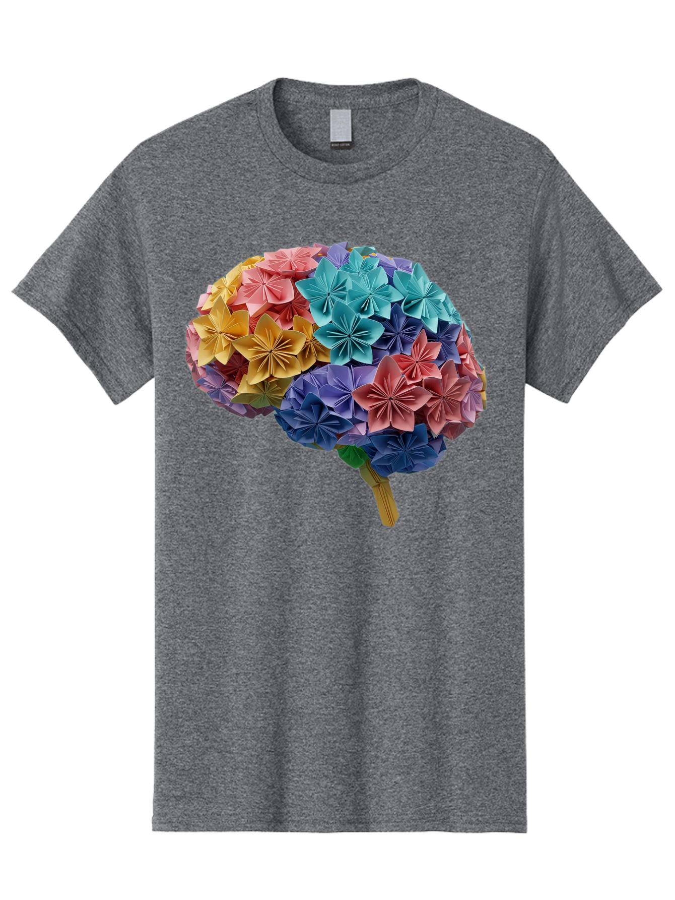 Tree-With-Origami-Flowers Men'S Graphic Tee, 100% Cotton, Comfortable Casual Summer Wear, Machine Washable, Origami Flowers, Colorful Tree, Paper Art, Folded Flowers, Creative Design, Vibrant Colors, Artful Arrangement, Decorative Piece, Bae108 8