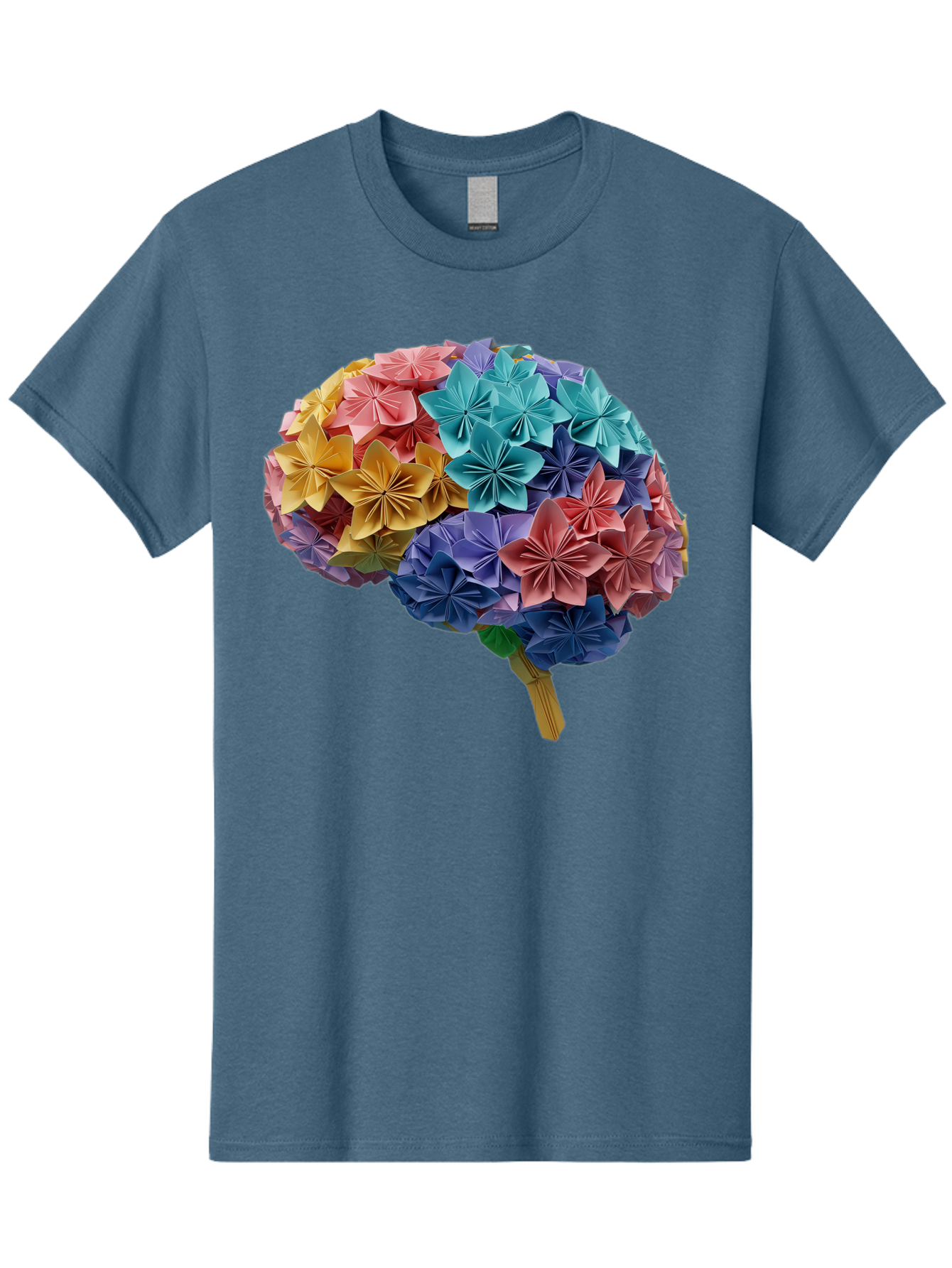 Tree-With-Origami-Flowers Men'S Graphic Tee, 100% Cotton, Comfortable Casual Summer Wear, Machine Washable, Origami Flowers, Colorful Tree, Paper Art, Folded Flowers, Creative Design, Vibrant Colors, Artful Arrangement, Decorative Piece, Bae108 6