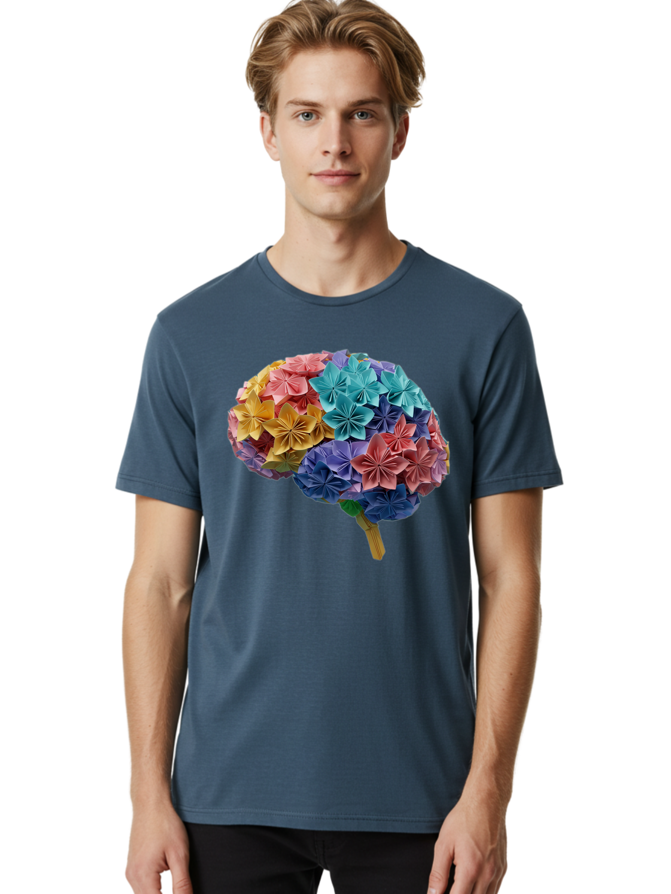 Tree-With-Origami-Flowers Men'S Graphic Tee, 100% Cotton, Comfortable Casual Summer Wear, Machine Washable, Origami Flowers, Colorful Tree, Paper Art, Folded Flowers, Creative Design, Vibrant Colors, Artful Arrangement, Decorative Piece, Bae108 21