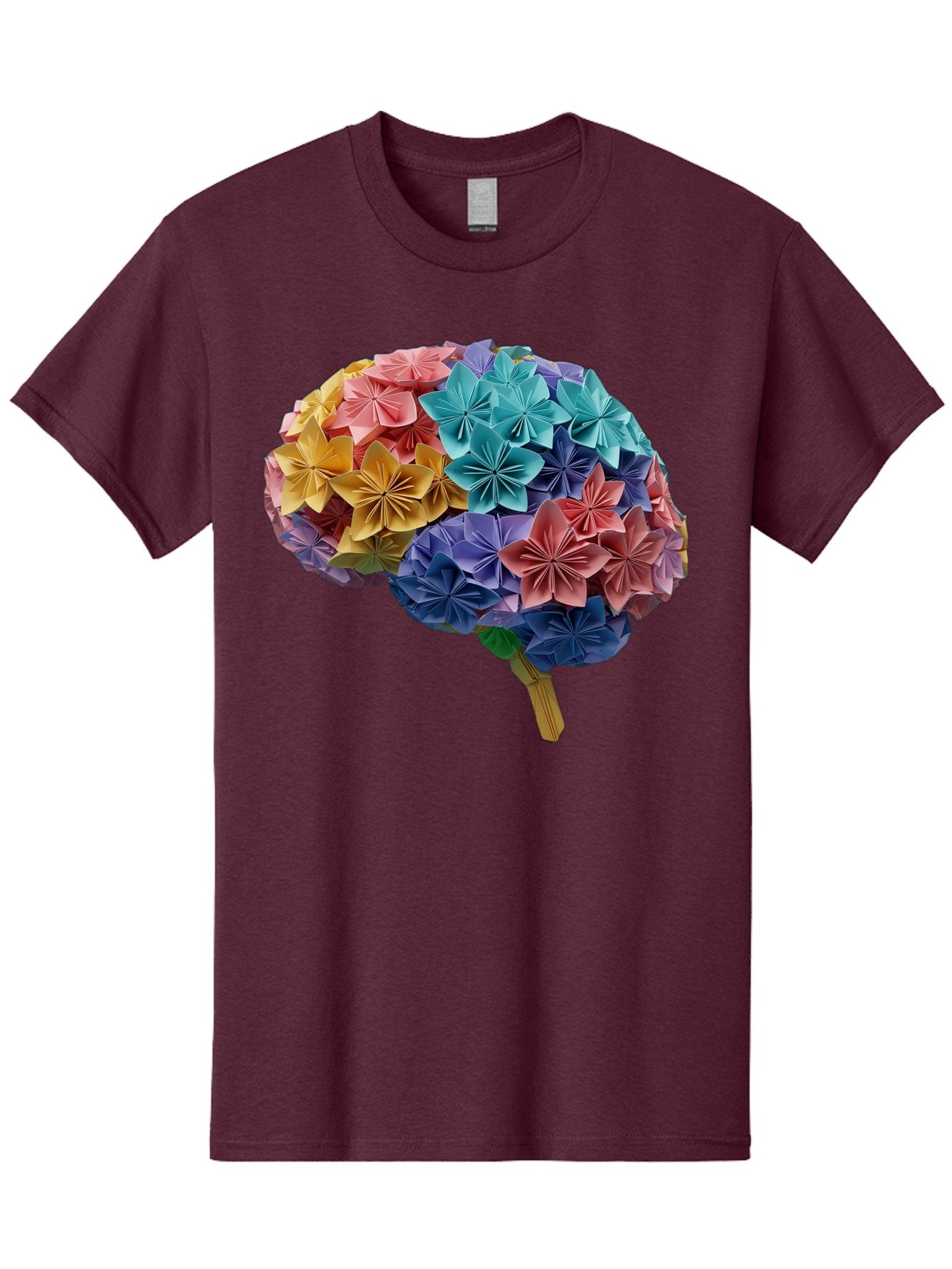 Tree-With-Origami-Flowers Men'S Graphic Tee, 100% Cotton, Comfortable Casual Summer Wear, Machine Washable, Origami Flowers, Colorful Tree, Paper Art, Folded Flowers, Creative Design, Vibrant Colors, Artful Arrangement, Decorative Piece, Bae108 9