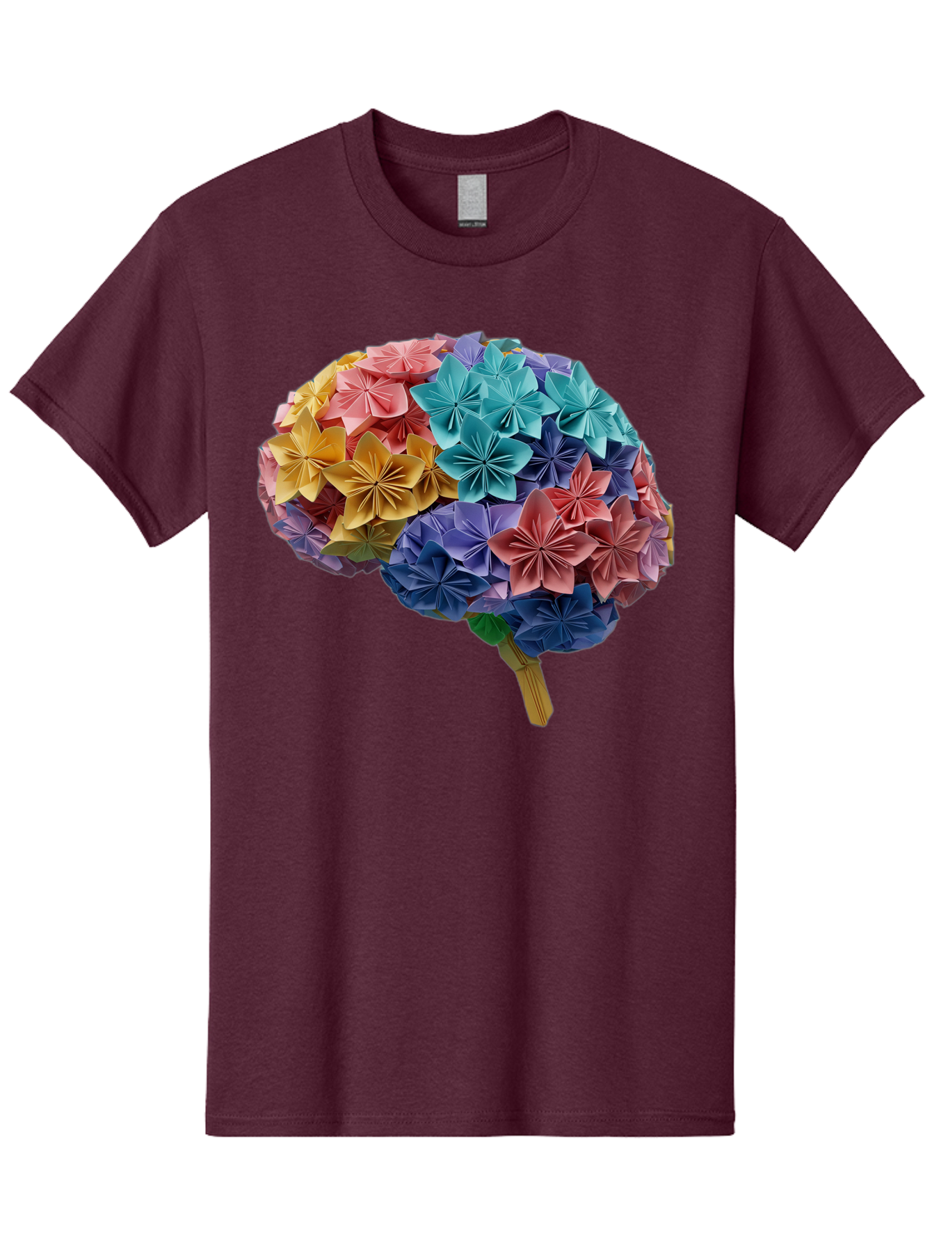 Tree-With-Origami-Flowers Men'S Graphic Tee, 100% Cotton, Comfortable Casual Summer Wear, Machine Washable, Origami Flowers, Colorful Tree, Paper Art, Folded Flowers, Creative Design, Vibrant Colors, Artful Arrangement, Decorative Piece, Bae108 5