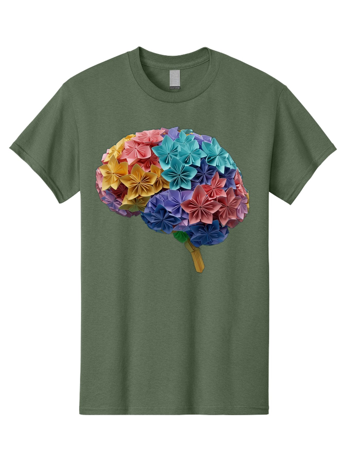 Tree-With-Origami-Flowers Men'S Graphic Tee, 100% Cotton, Comfortable Casual Summer Wear, Machine Washable, Origami Flowers, Colorful Tree, Paper Art, Folded Flowers, Creative Design, Vibrant Colors, Artful Arrangement, Decorative Piece, Bae108 11