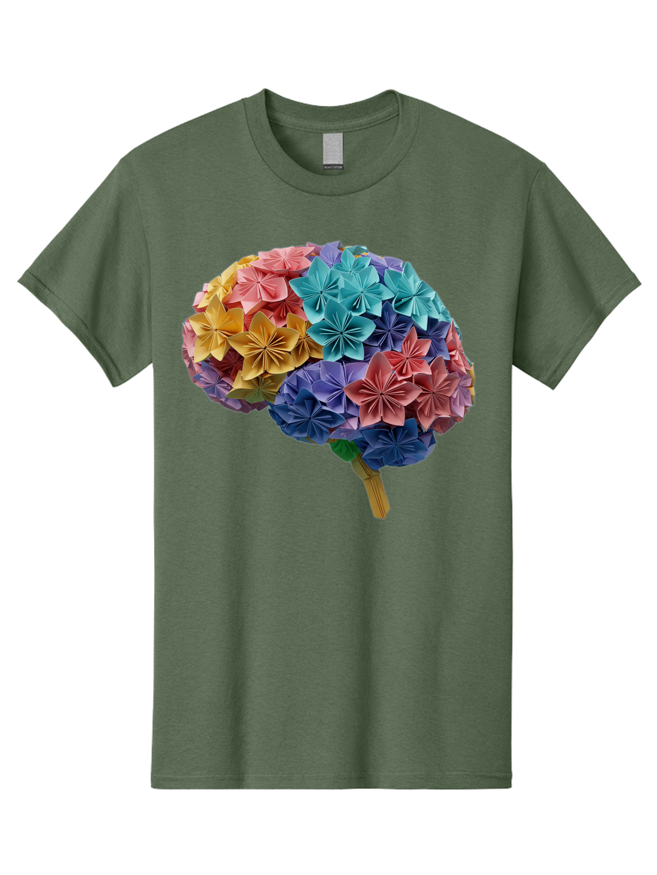 Tree-With-Origami-Flowers Men'S Graphic Tee, 100% Cotton, Comfortable Casual Summer Wear, Machine Washable, Origami Flowers, Colorful Tree, Paper Art, Folded Flowers, Creative Design, Vibrant Colors, Artful Arrangement, Decorative Piece, Bae108 4