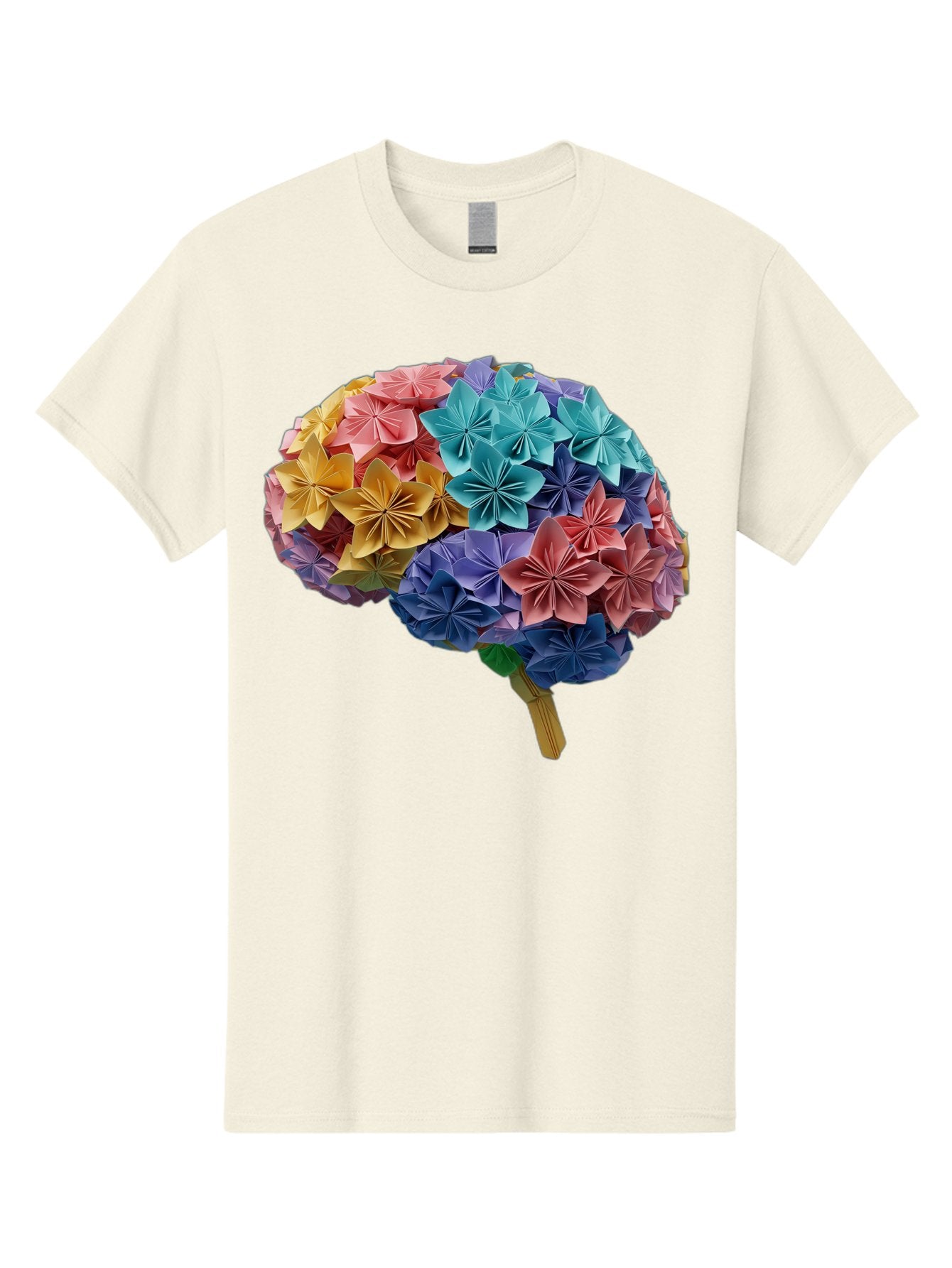 Tree-With-Origami-Flowers Men'S Graphic Tee, 100% Cotton, Comfortable Casual Summer Wear, Machine Washable, Origami Flowers, Colorful Tree, Paper Art, Folded Flowers, Creative Design, Vibrant Colors, Artful Arrangement, Decorative Piece, Bae108