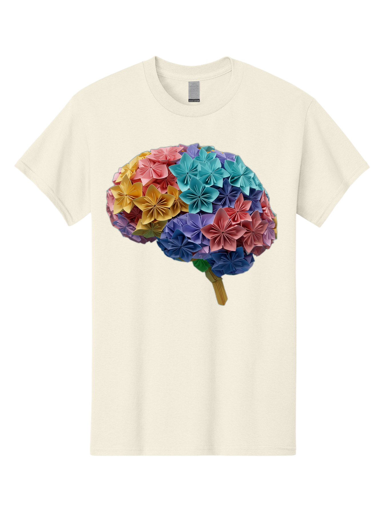 Tree-With-Origami-Flowers Men'S Graphic Tee, 100% Cotton, Comfortable Casual Summer Wear, Machine Washable, Origami Flowers, Colorful Tree, Paper Art, Folded Flowers, Creative Design, Vibrant Colors, Artful Arrangement, Decorative Piece, Bae108 10