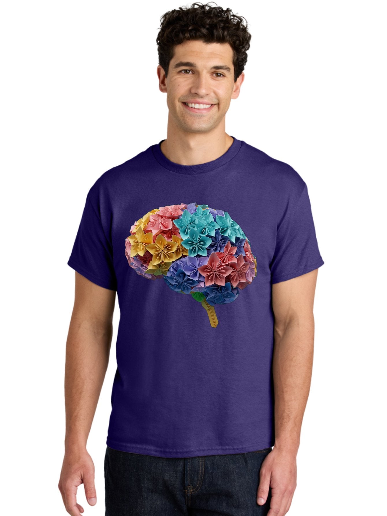 Tree-With-Origami-Flowers Men'S Graphic Tee, 100% Cotton, Comfortable Casual Summer Wear, Machine Washable, Origami Flowers, Colorful Tree, Paper Art, Folded Flowers, Creative Design, Vibrant Colors, Artful Arrangement, Decorative Piece, Bae108 24