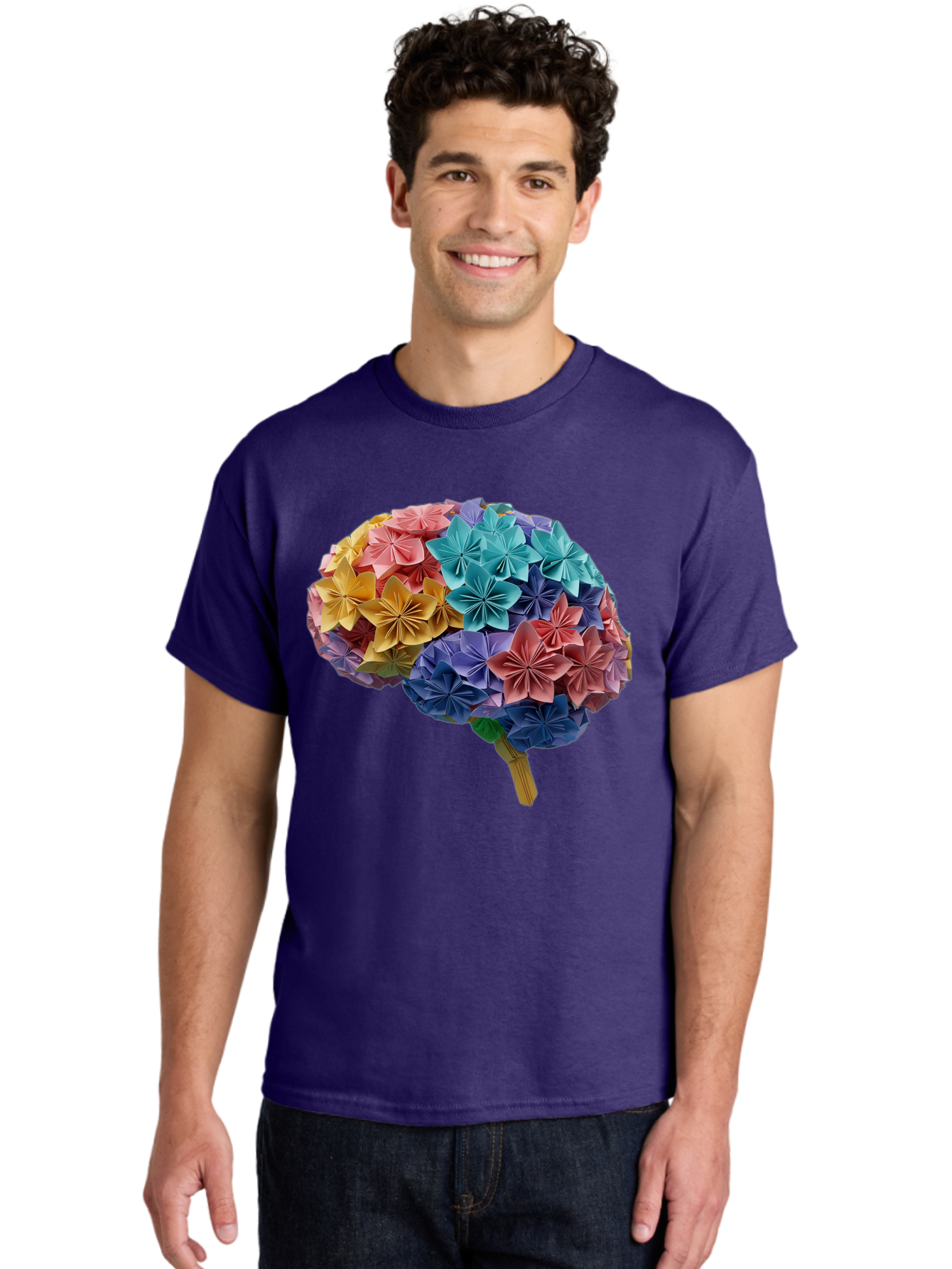Tree-With-Origami-Flowers Men'S Graphic Tee, 100% Cotton, Comfortable Casual Summer Wear, Machine Washable, Origami Flowers, Colorful Tree, Paper Art, Folded Flowers, Creative Design, Vibrant Colors, Artful Arrangement, Decorative Piece, Bae108 22
