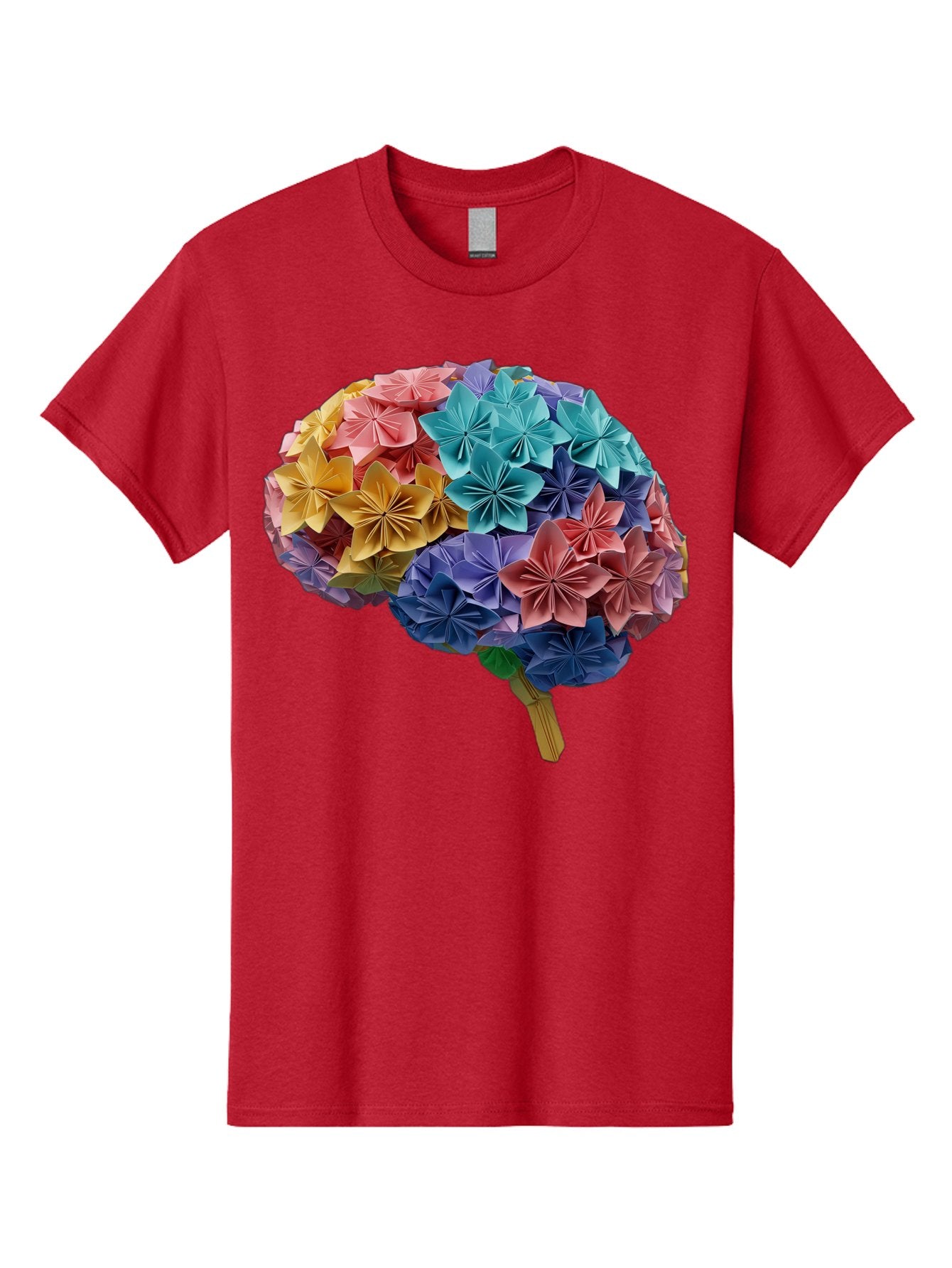 Tree-With-Origami-Flowers Men'S Graphic Tee, 100% Cotton, Comfortable Casual Summer Wear, Machine Washable, Origami Flowers, Colorful Tree, Paper Art, Folded Flowers, Creative Design, Vibrant Colors, Artful Arrangement, Decorative Piece, Bae108 10