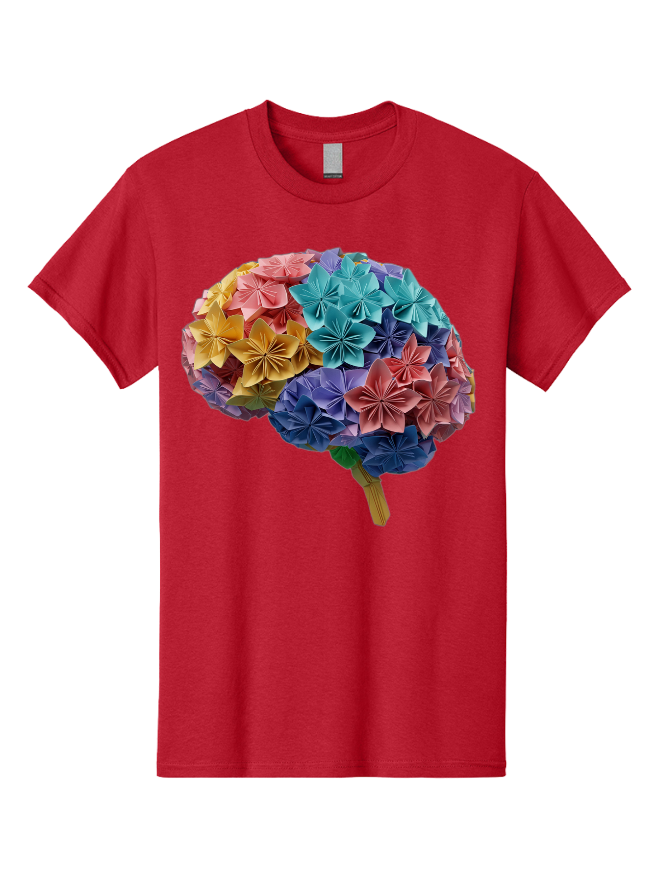 Tree-With-Origami-Flowers Men'S Graphic Tee, 100% Cotton, Comfortable Casual Summer Wear, Machine Washable, Origami Flowers, Colorful Tree, Paper Art, Folded Flowers, Creative Design, Vibrant Colors, Artful Arrangement, Decorative Piece, Bae108 14