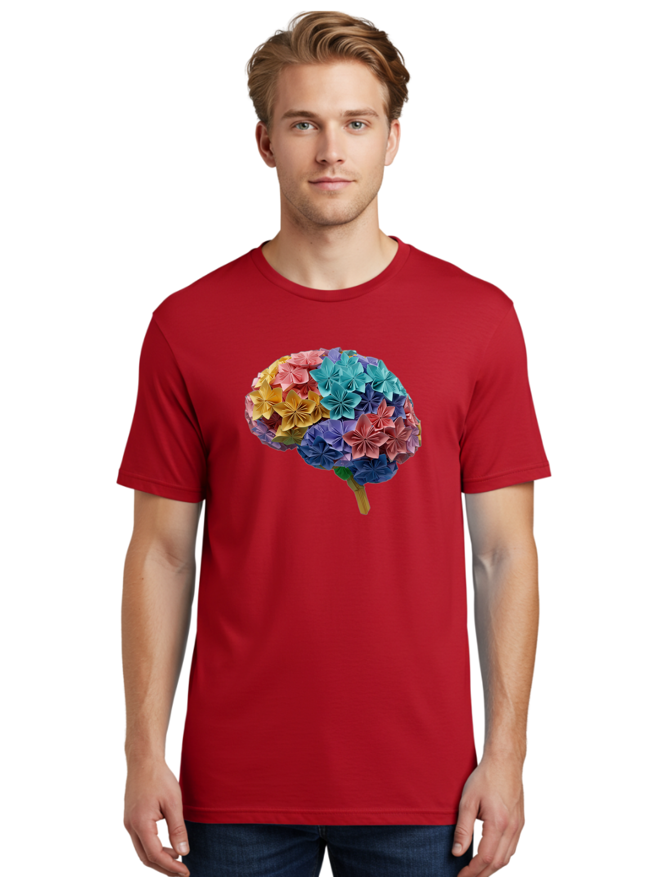 Tree-With-Origami-Flowers Men'S Graphic Tee, 100% Cotton, Comfortable Casual Summer Wear, Machine Washable, Origami Flowers, Colorful Tree, Paper Art, Folded Flowers, Creative Design, Vibrant Colors, Artful Arrangement, Decorative Piece, Bae108 29