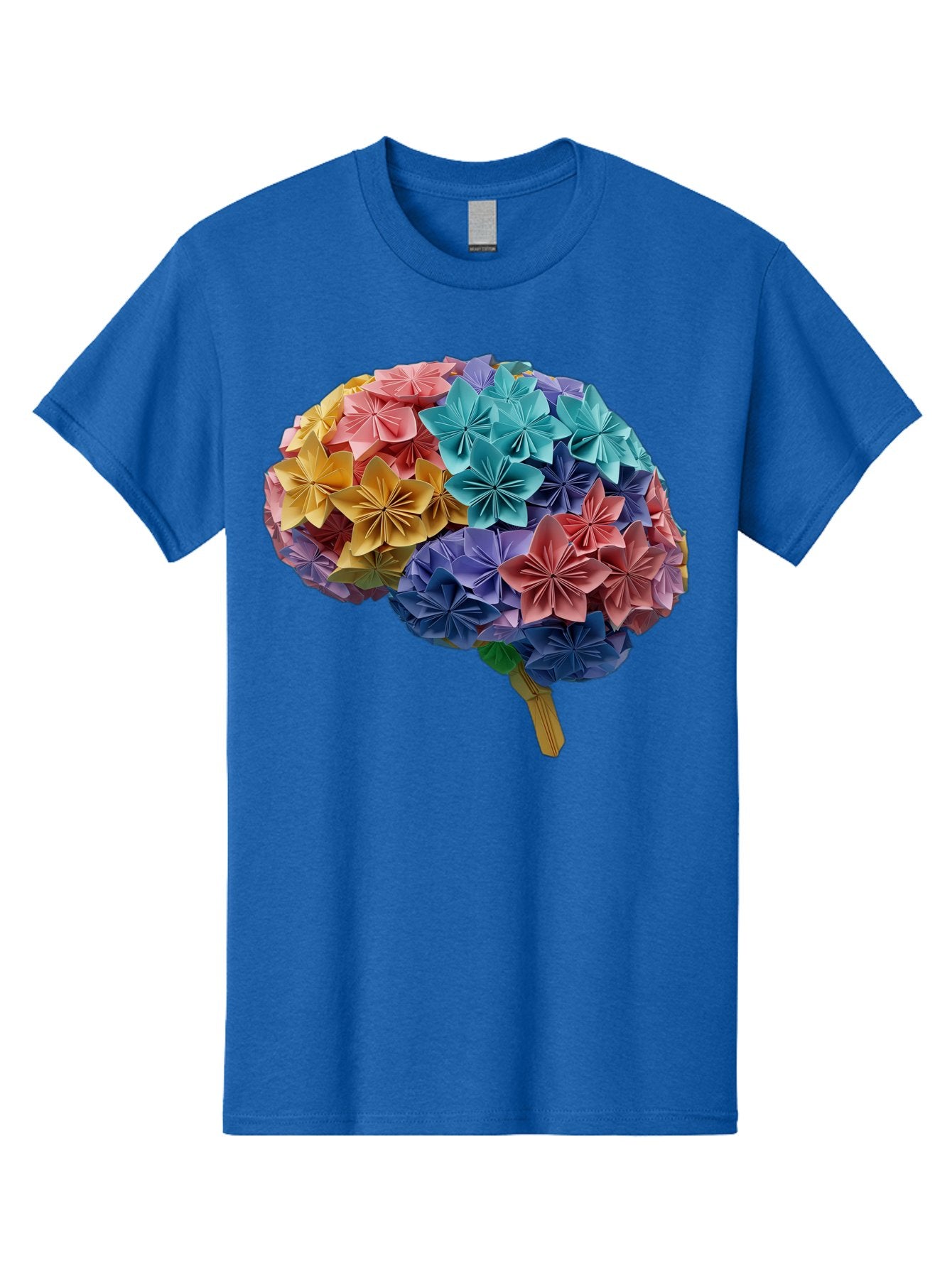 Tree-With-Origami-Flowers Men'S Graphic Tee, 100% Cotton, Comfortable Casual Summer Wear, Machine Washable, Origami Flowers, Colorful Tree, Paper Art, Folded Flowers, Creative Design, Vibrant Colors, Artful Arrangement, Decorative Piece, Bae108 4