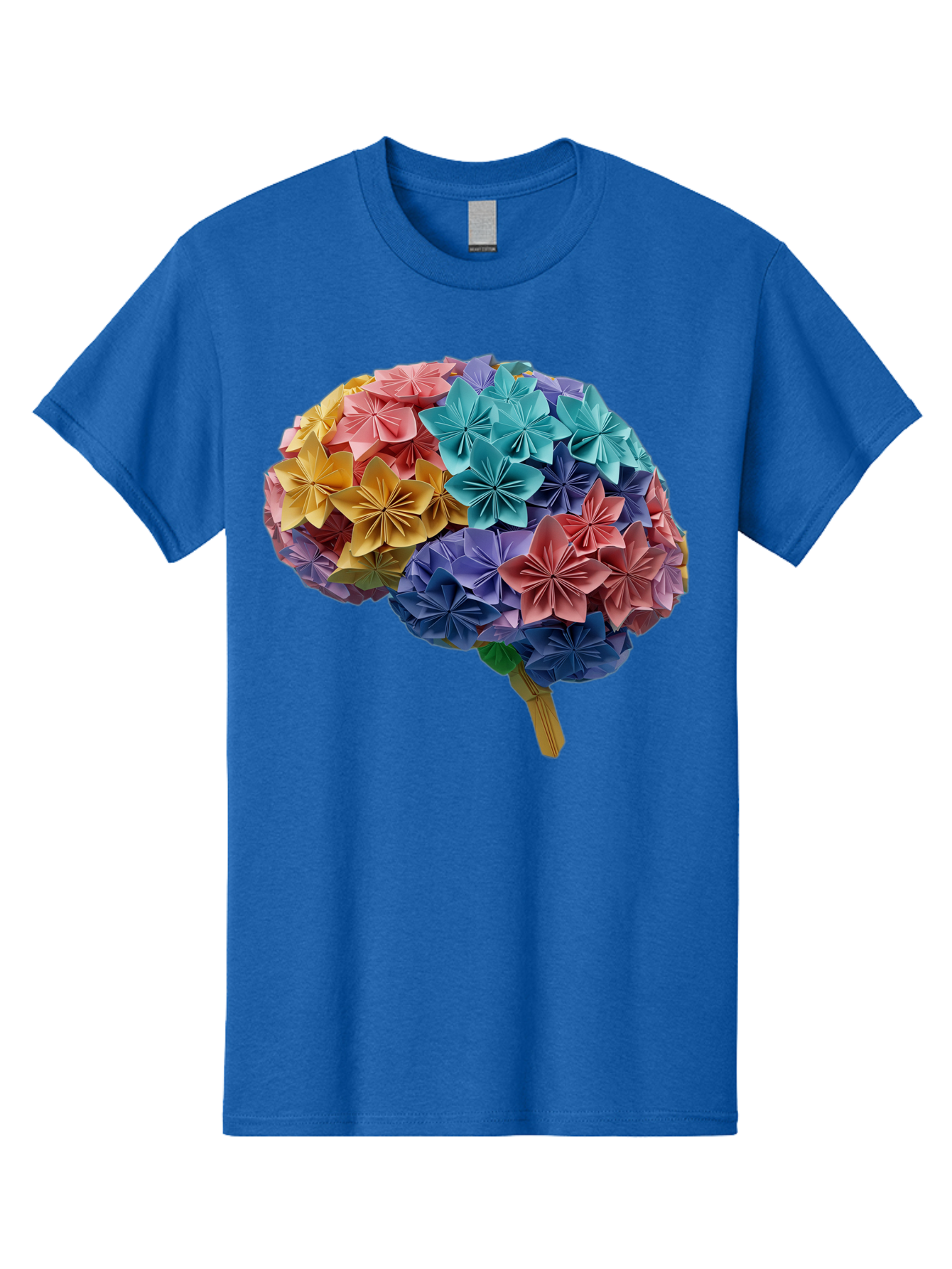 Tree-With-Origami-Flowers Men'S Graphic Tee, 100% Cotton, Comfortable Casual Summer Wear, Machine Washable, Origami Flowers, Colorful Tree, Paper Art, Folded Flowers, Creative Design, Vibrant Colors, Artful Arrangement, Decorative Piece, Bae108 12