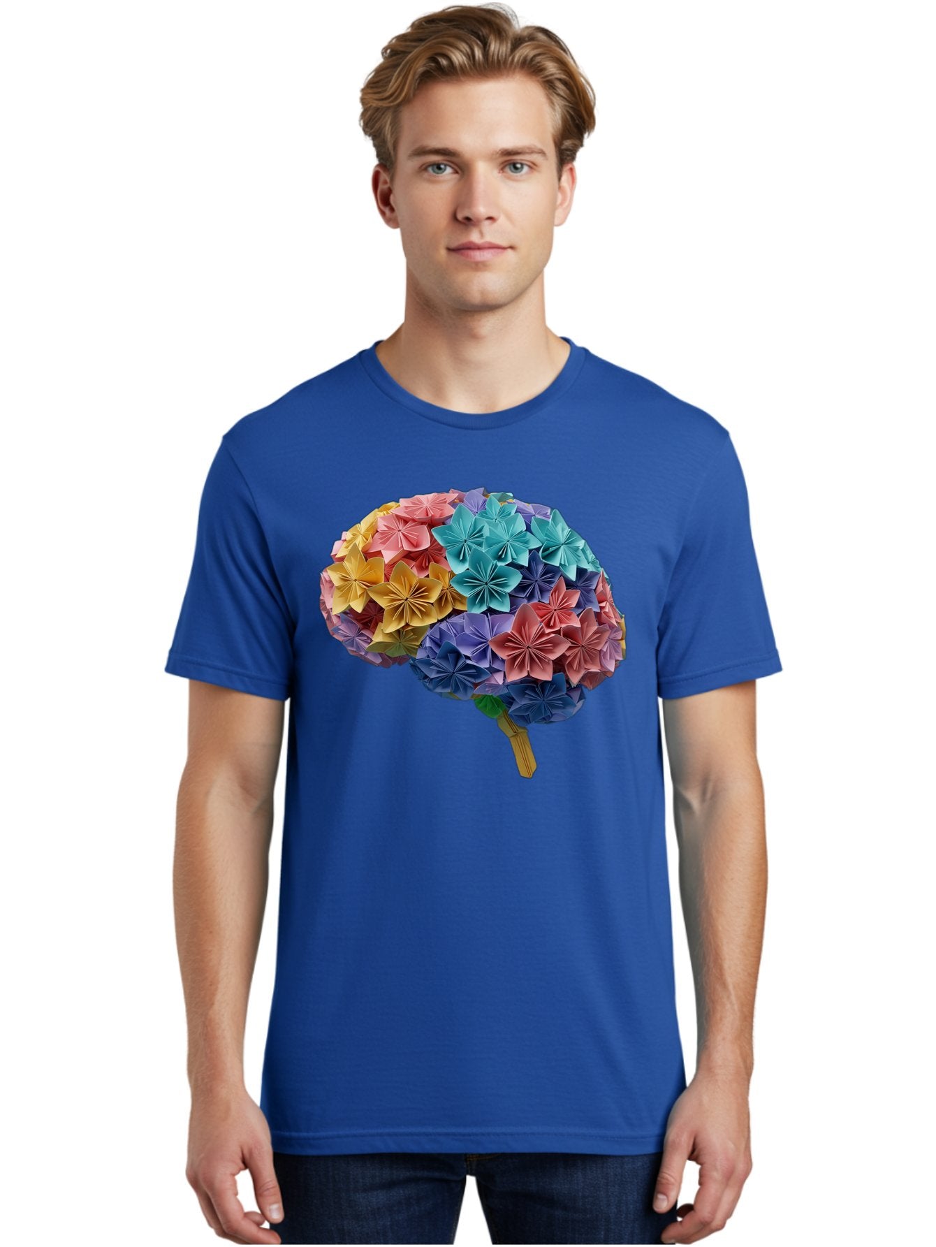 Tree-With-Origami-Flowers Men'S Graphic Tee, 100% Cotton, Comfortable Casual Summer Wear, Machine Washable, Origami Flowers, Colorful Tree, Paper Art, Folded Flowers, Creative Design, Vibrant Colors, Artful Arrangement, Decorative Piece, Bae108 18